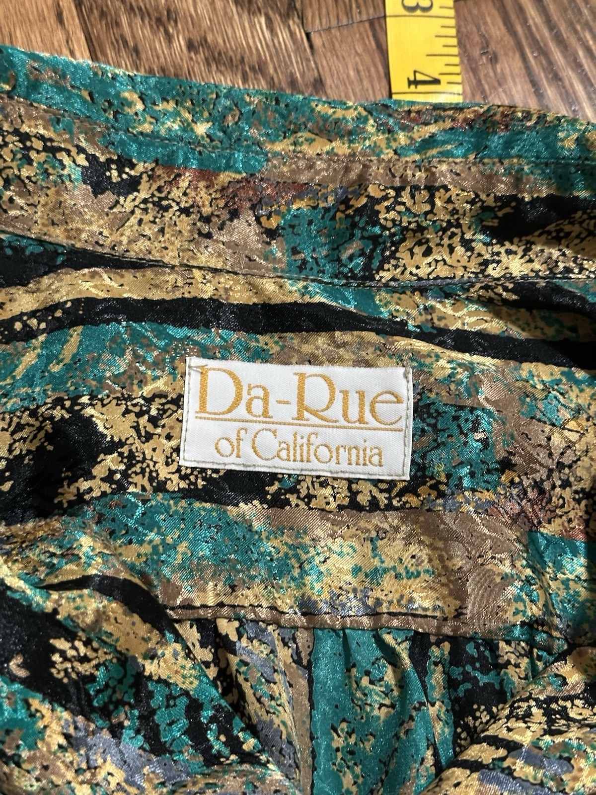 Vintage Da-Rue Of California Teal Gold Long Sleeve Elastic Waist Blouse Med?