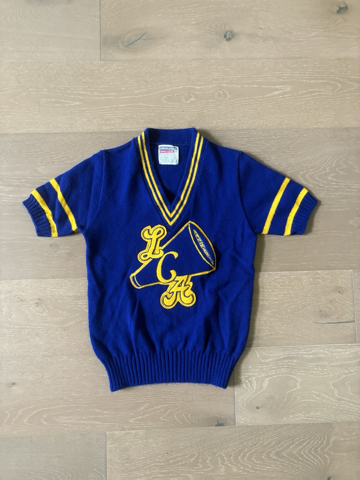 Vintage CHEERLEADER SUPPLY CO Uniform Short Sleeve Knit Womens 34 Blue Yellow