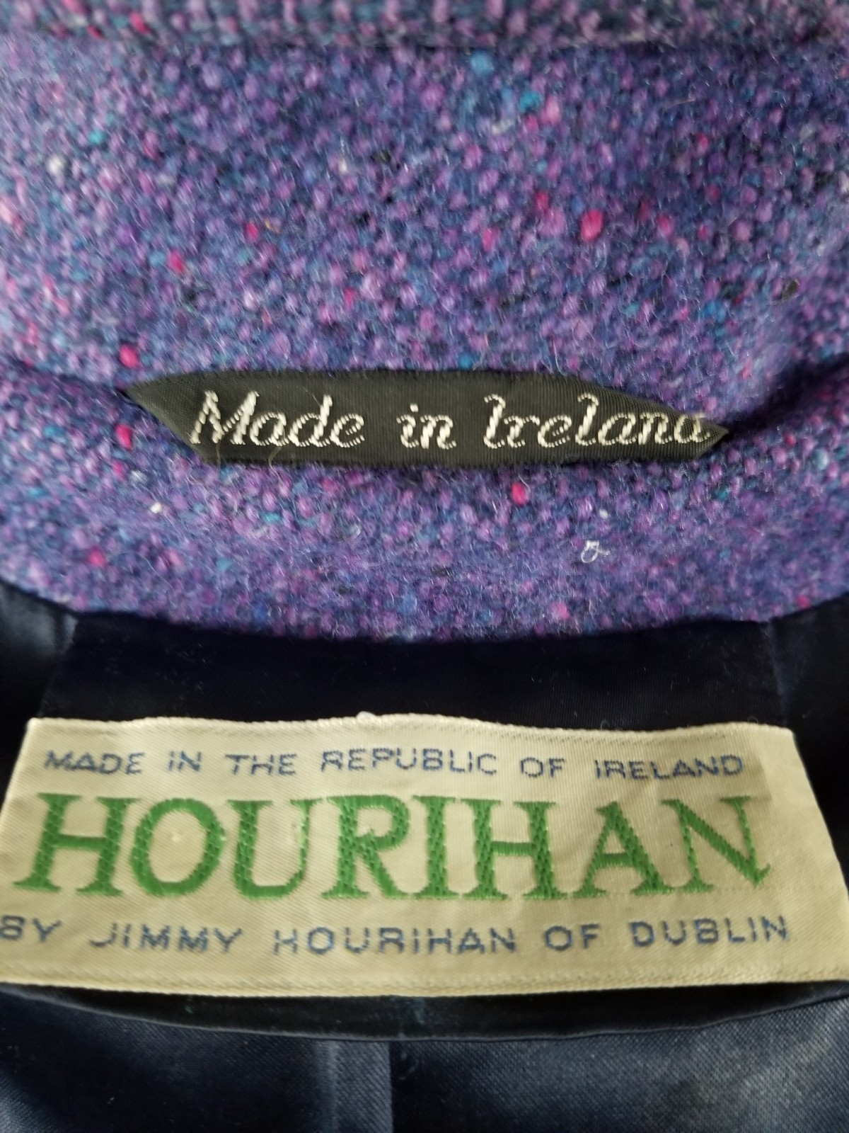 1960’s HOURIHAN Donegal Tweed Pure Wool Womens Vintage Coat Purple Ireland 14