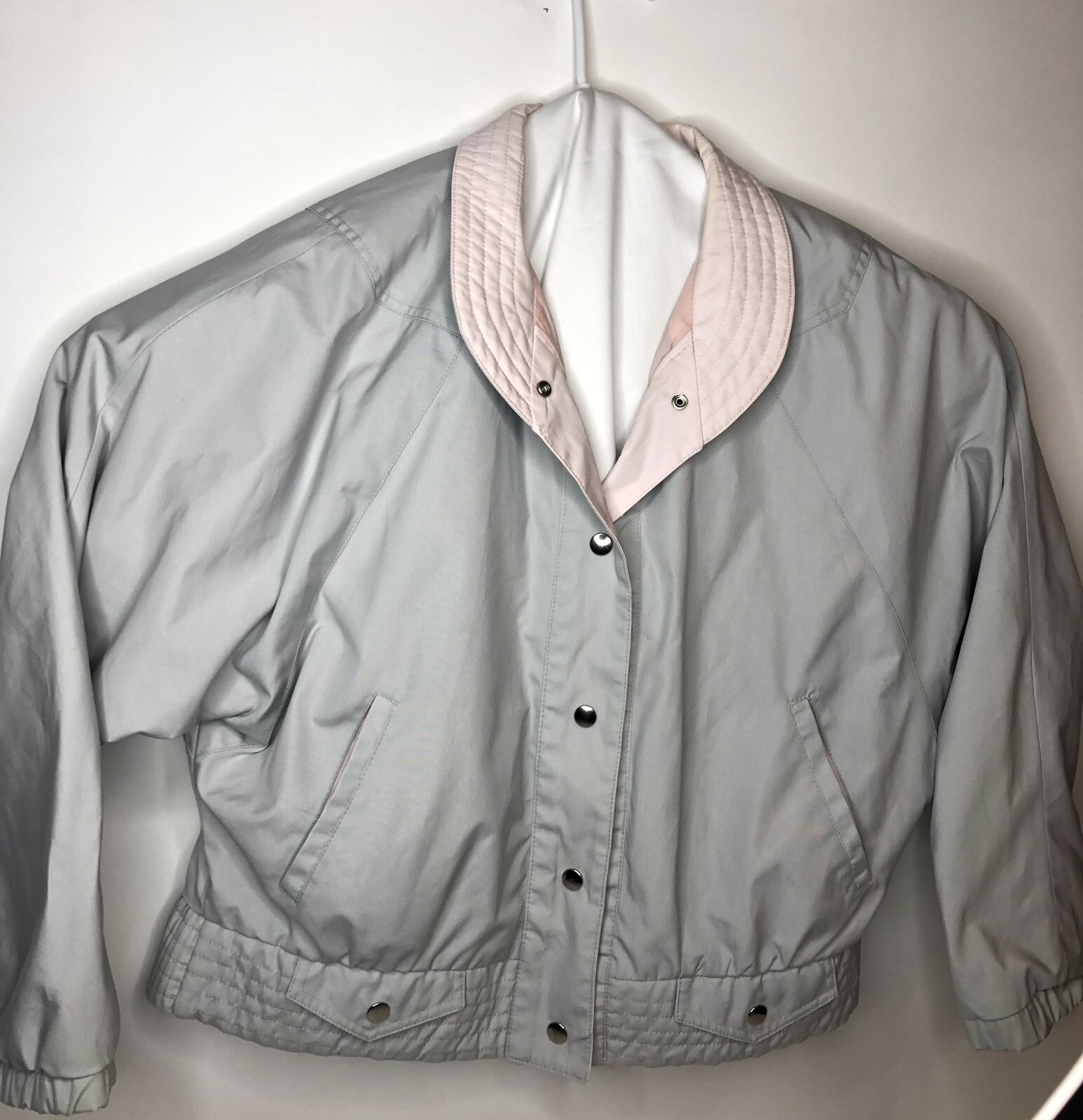 Freddie Gail Women’s Jacket Coat Large Cotton Pink/Grey Zipper Vintage 80-90’s