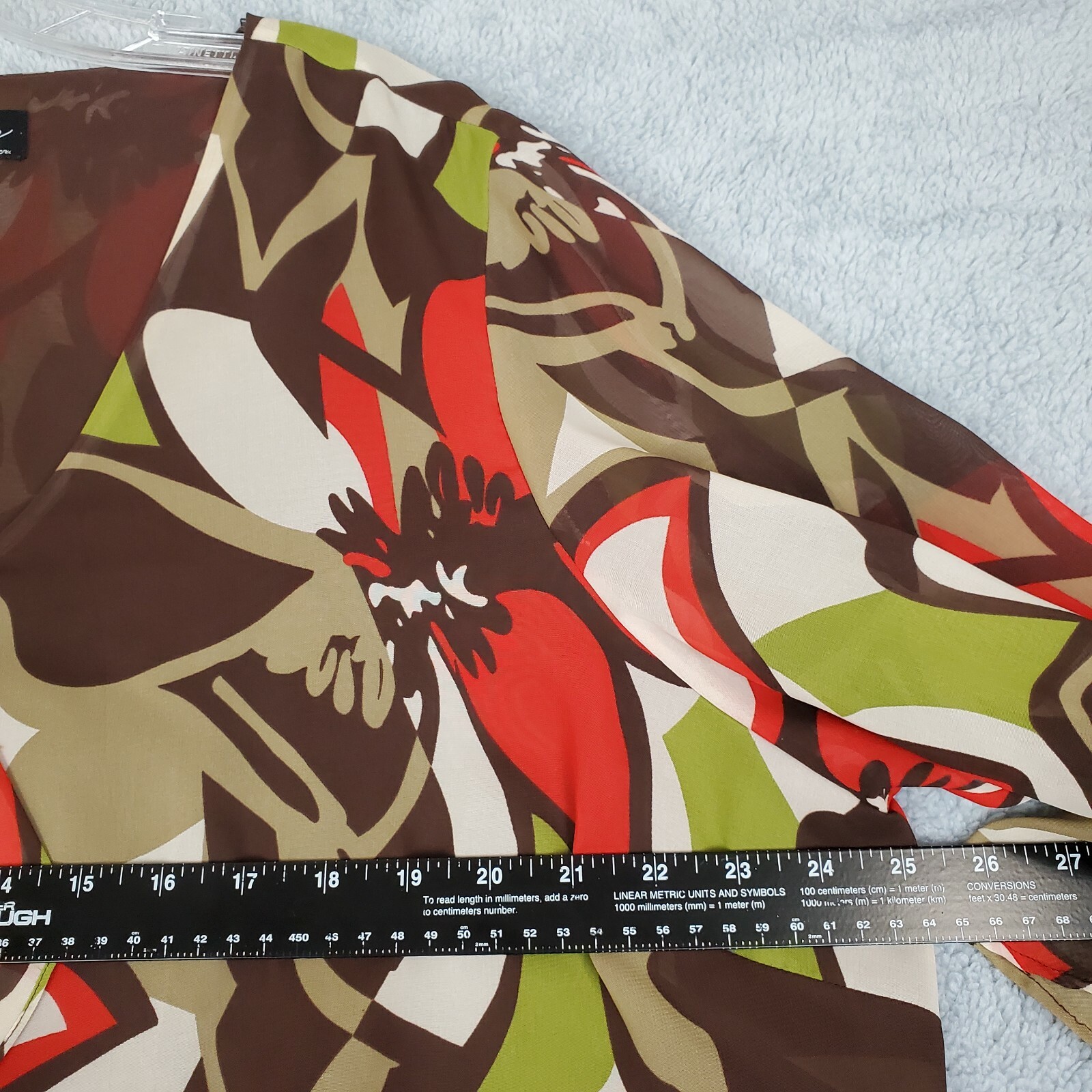 Vtg Russell Kemp Sz 1X Floral Ruffle Blouse Peplum Sheer Sleeve Mod Style Brown