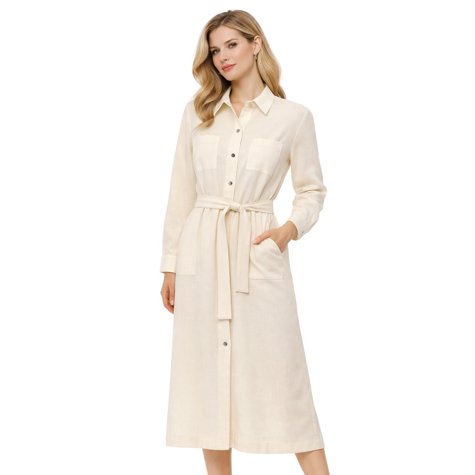 Vintage Vuokko 1970s Coat Dress Ivory Wool Voile Solid Snap Front M/L