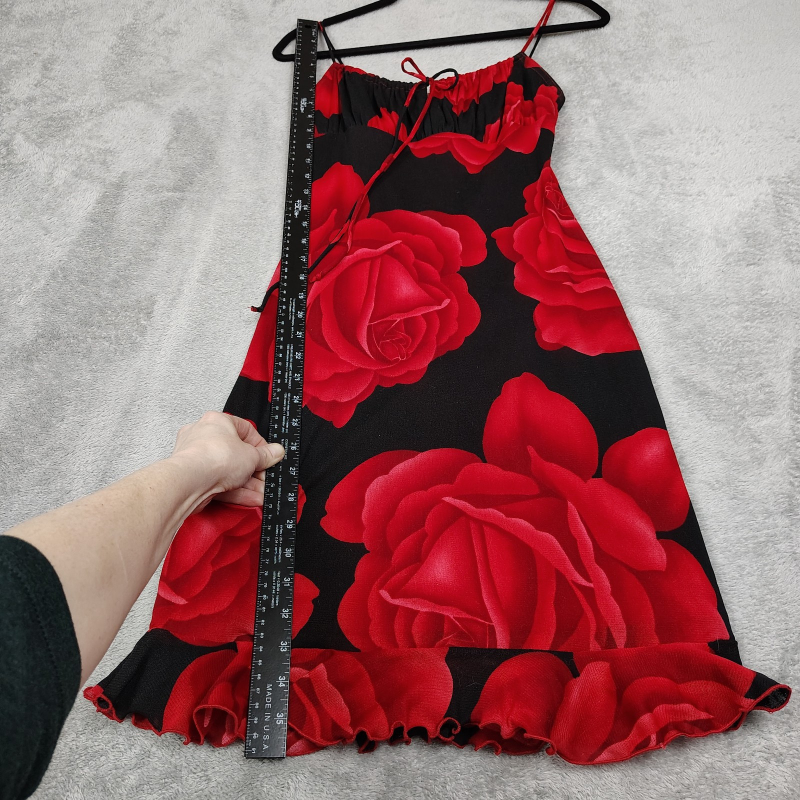 Vtg La Belle Slip Dress Mini Sz Small Y2K Babydoll Strappy Pinup USA Dark Floral