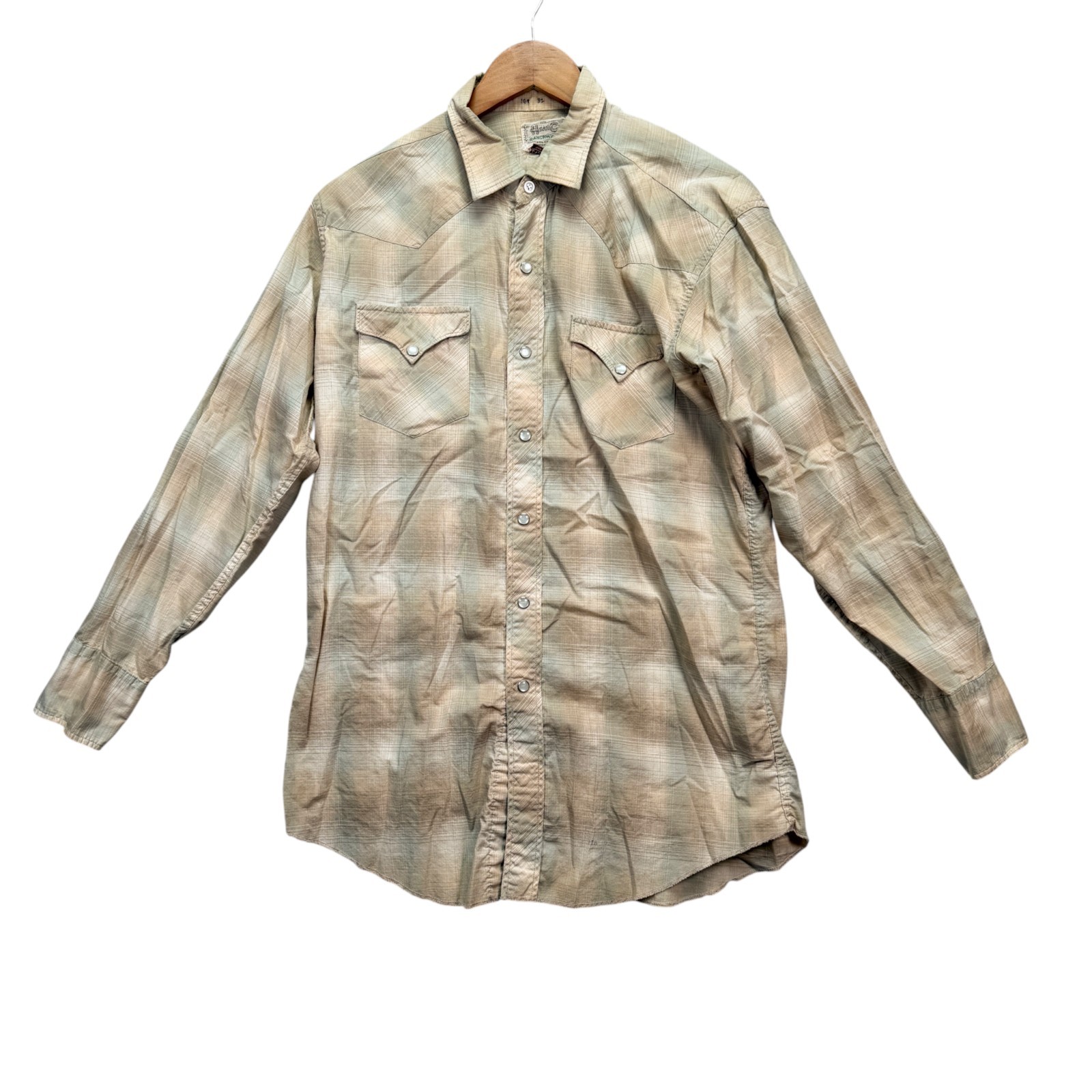 Vintage H Bar C Cowboy Western Tan Brown Shirt 1970s California Ranchwear 16-32