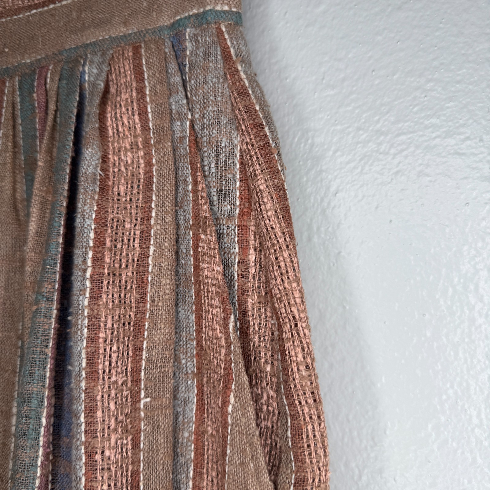 PRICE FIRM Vintage 70s Claude Brown Earthy Woven Bohemian Striped Skirt | XXS/XS