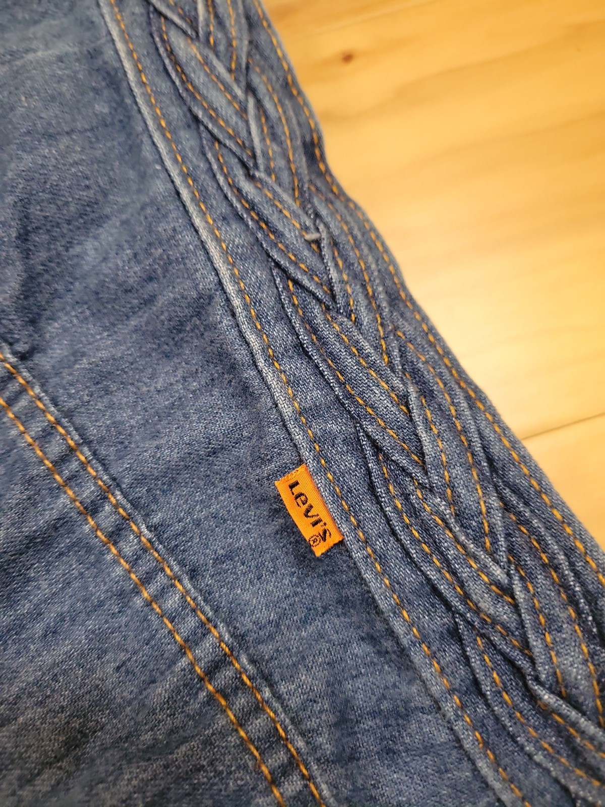 Vtg 70’s Levis Orange Tab Braided High Rise Chambray Denim Jeans Approx 29″ W