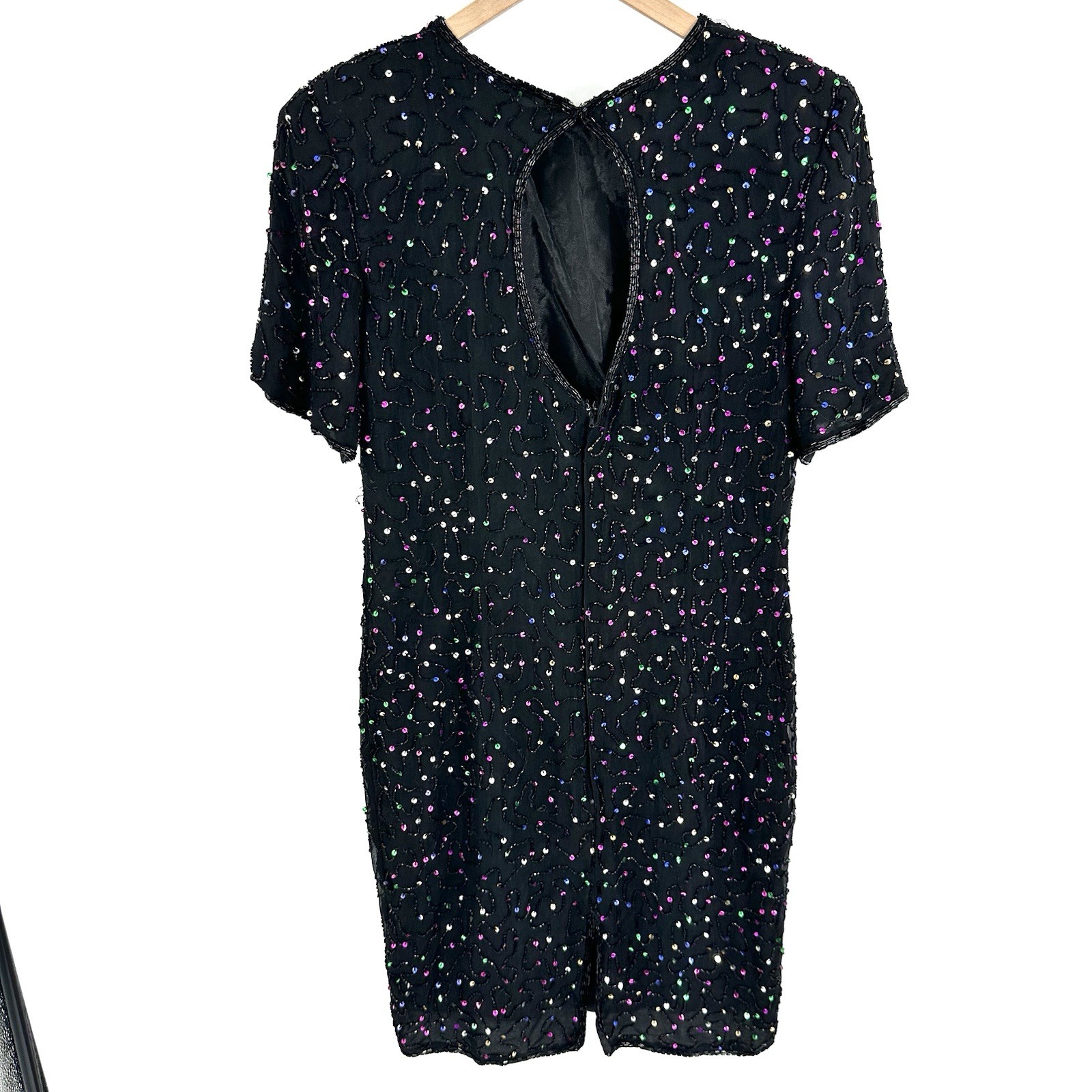 VTG Silk Sequin Beaded Dress Party 80s Sparkle NYE 90s Cocktail Homecoming Large