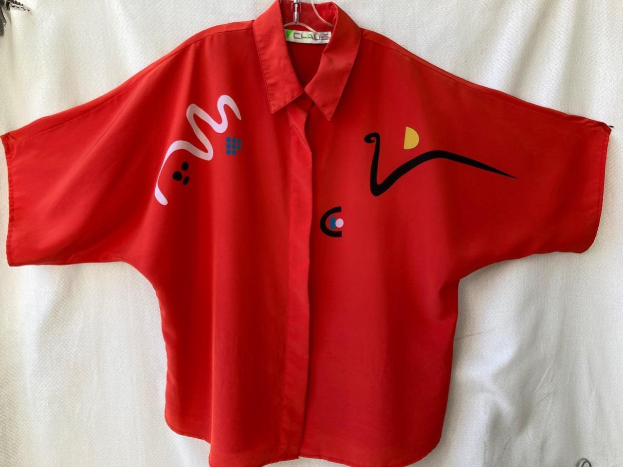 Vintage Modern Art Blouse 14 Geometric Shapes Spirals Doodles Odd Unique MCM Top