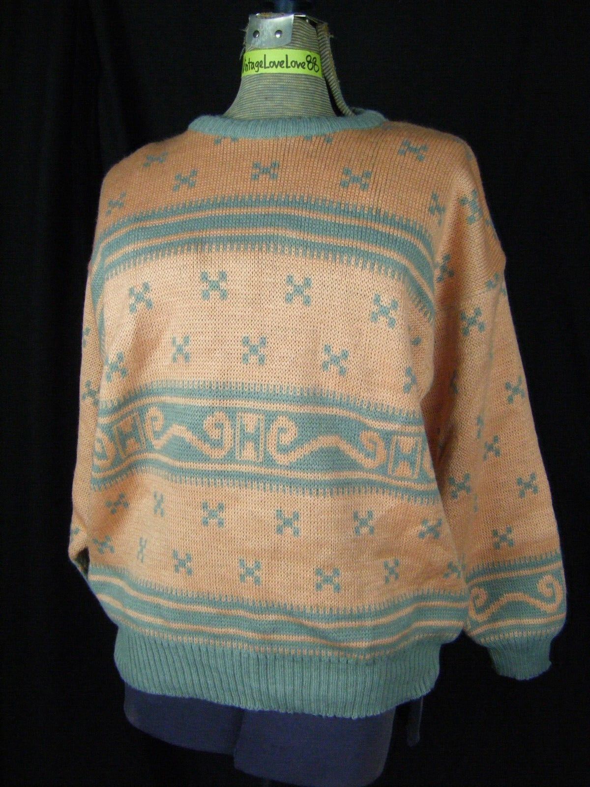 Vtg 80s Made in Italy Pink Grey Wool Blend Sweater-Bust 45/ Men M/Women L