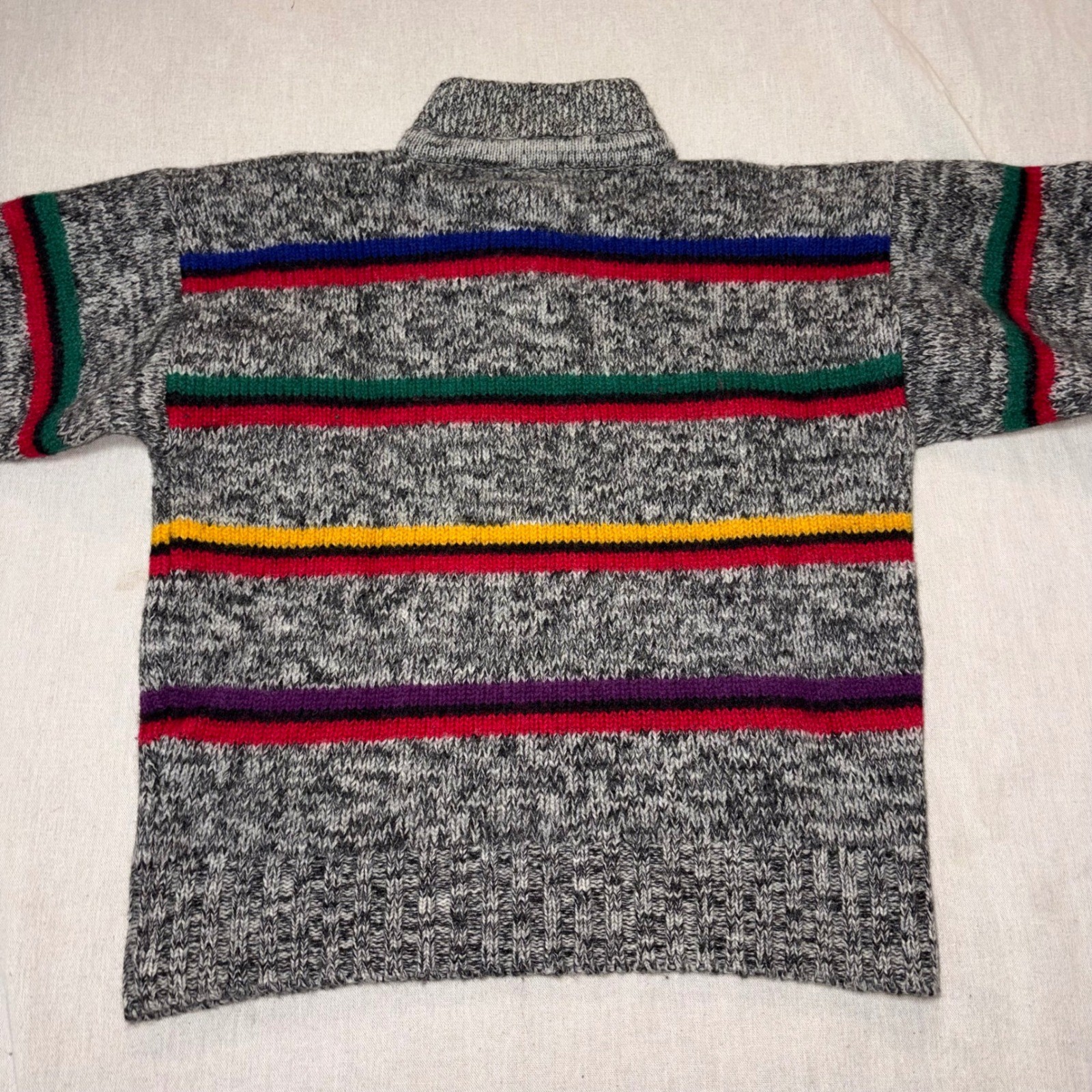 Boston Traders Vintage 100% Wool Striped Henley Sweater Womens Large Gray Multi