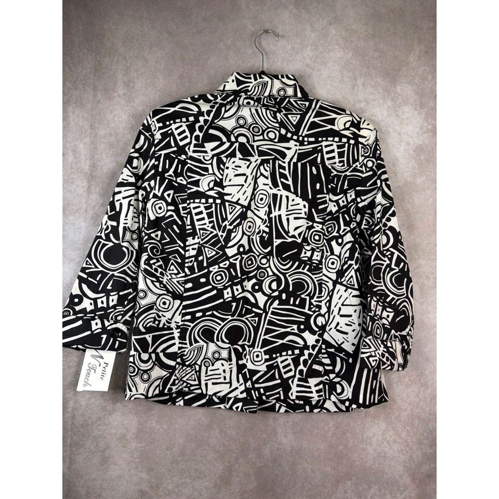 NWT VTG N Touch Jacket Set Women PL White Black Abstract 2pc Shell Petite