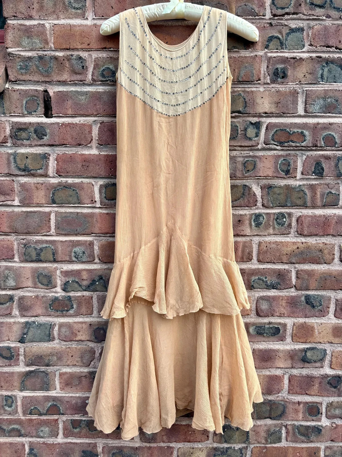 Antique 1920s Silk Chiffon Rhinestone Two Piece Dress and Wrap Top Small