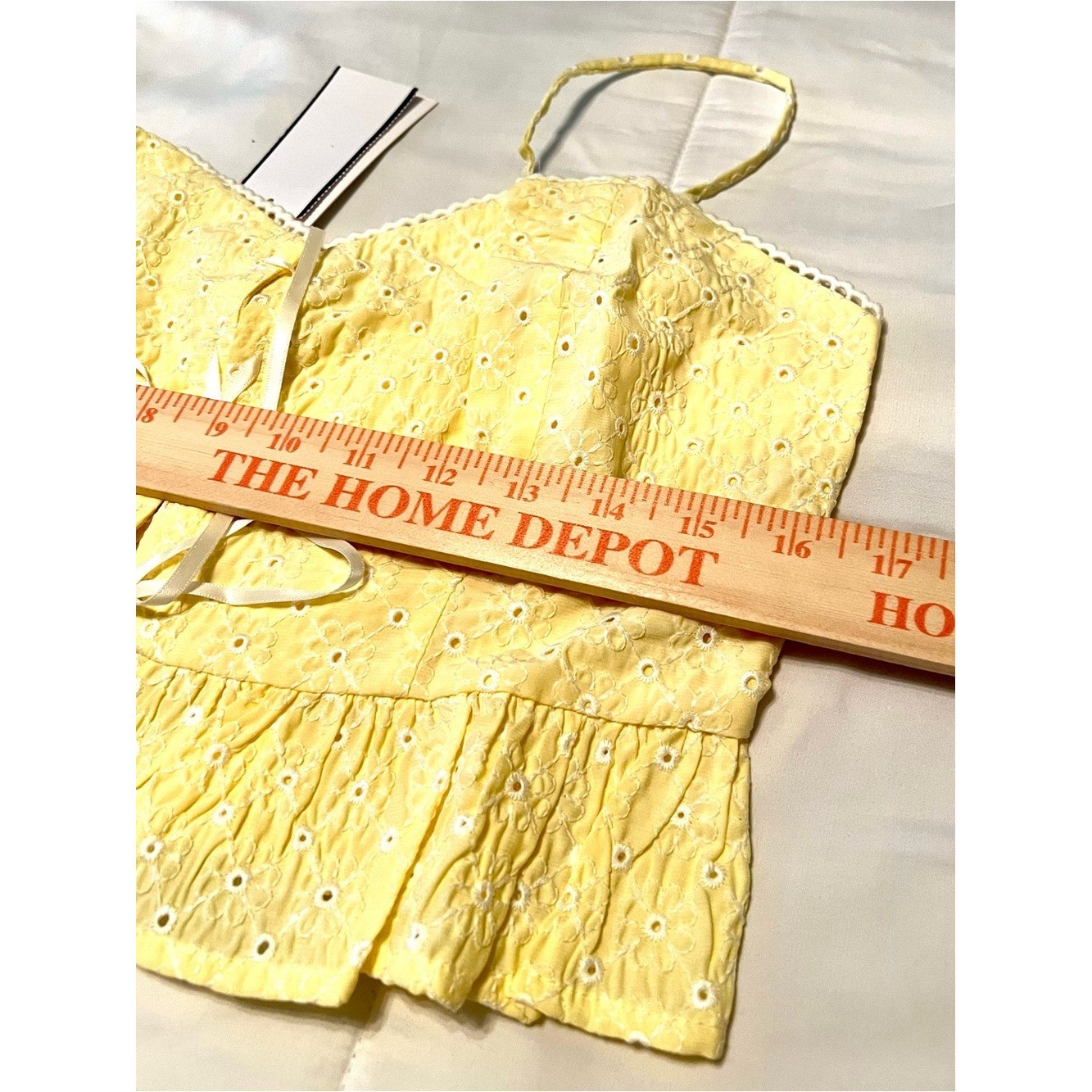 All in Favor Yellow Eyelet Lace-Up Peplum Cottagecore Cami Top-Size Large