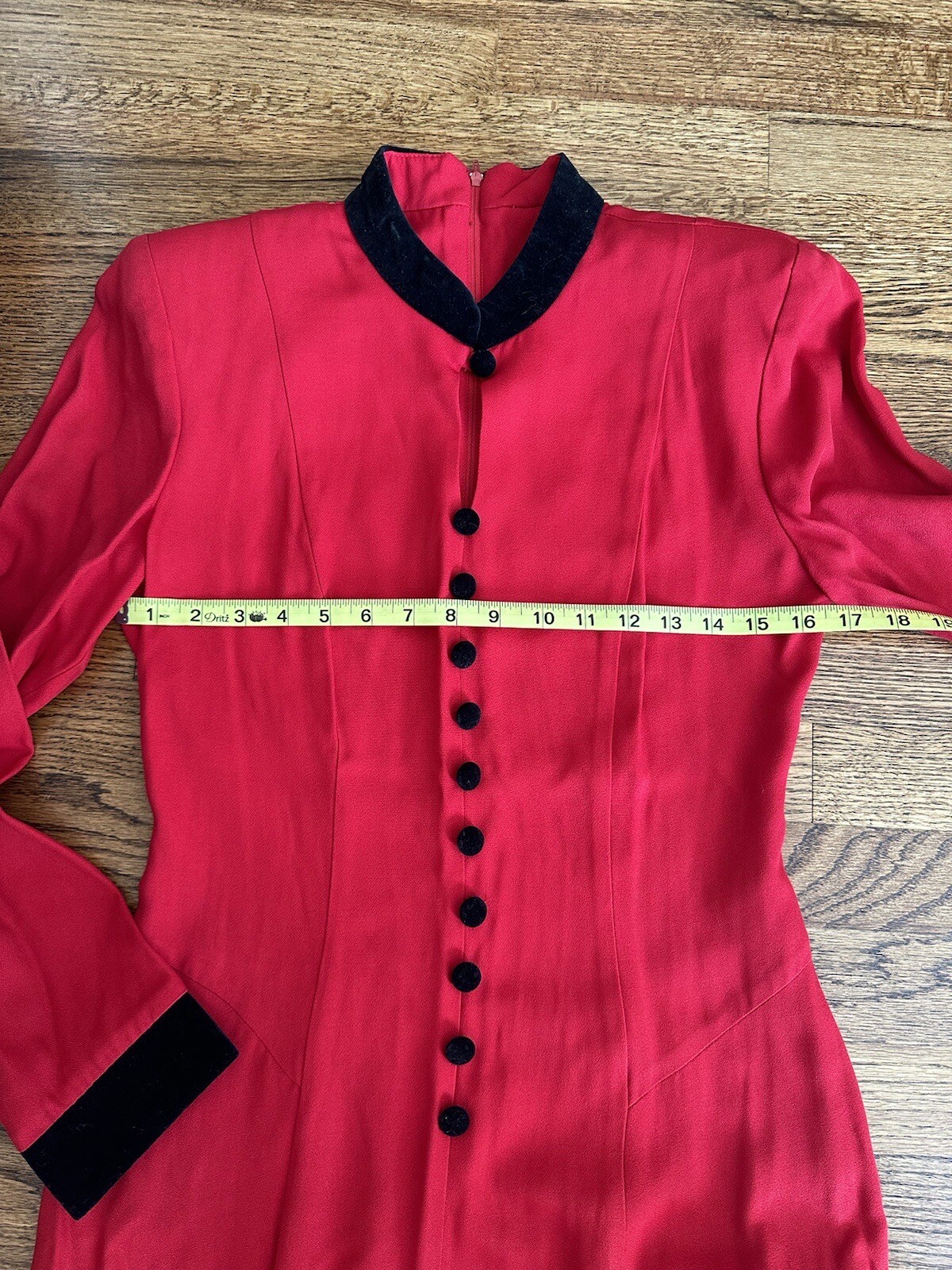 Vintage Julian Taylor Red Maxi Dress With Velvet Cuffs And Collar