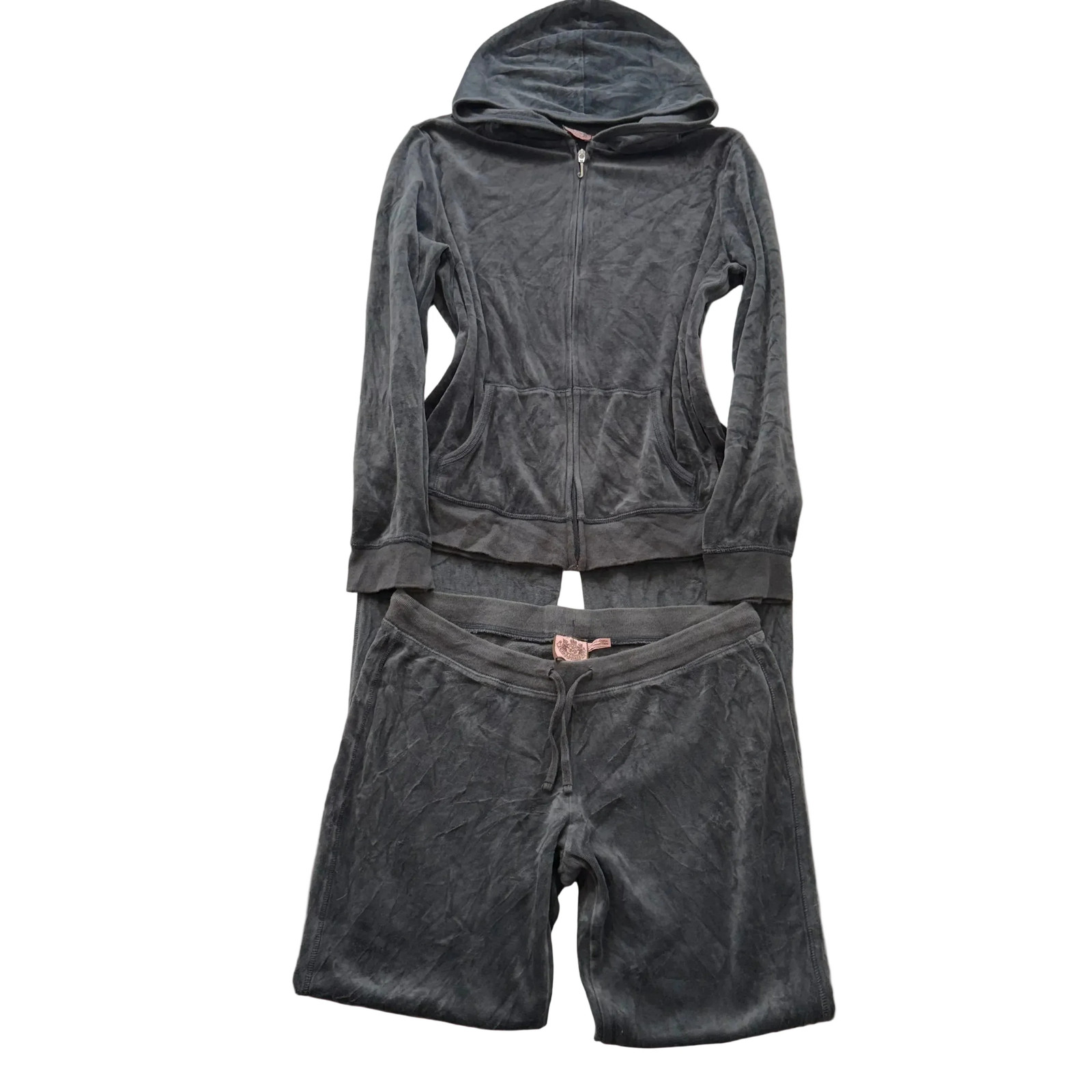 Vtg Juicy Couture Women’s Dark Gray Velour Tracksuit Set Hoodie & Pants Size L/S