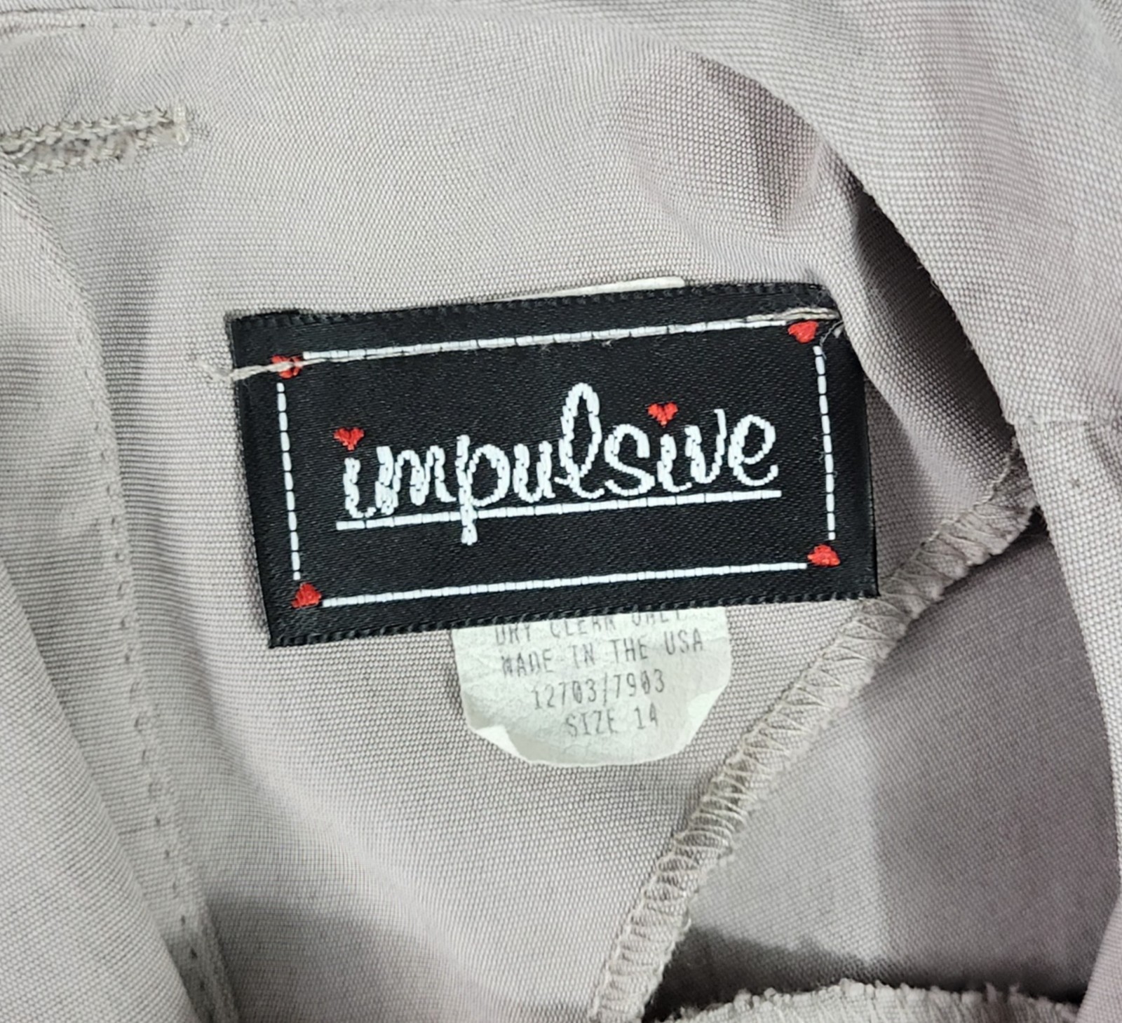 Vintage Impulsive Grey/Tan Blouson Dress w Peplum & Stone Accents Size 14