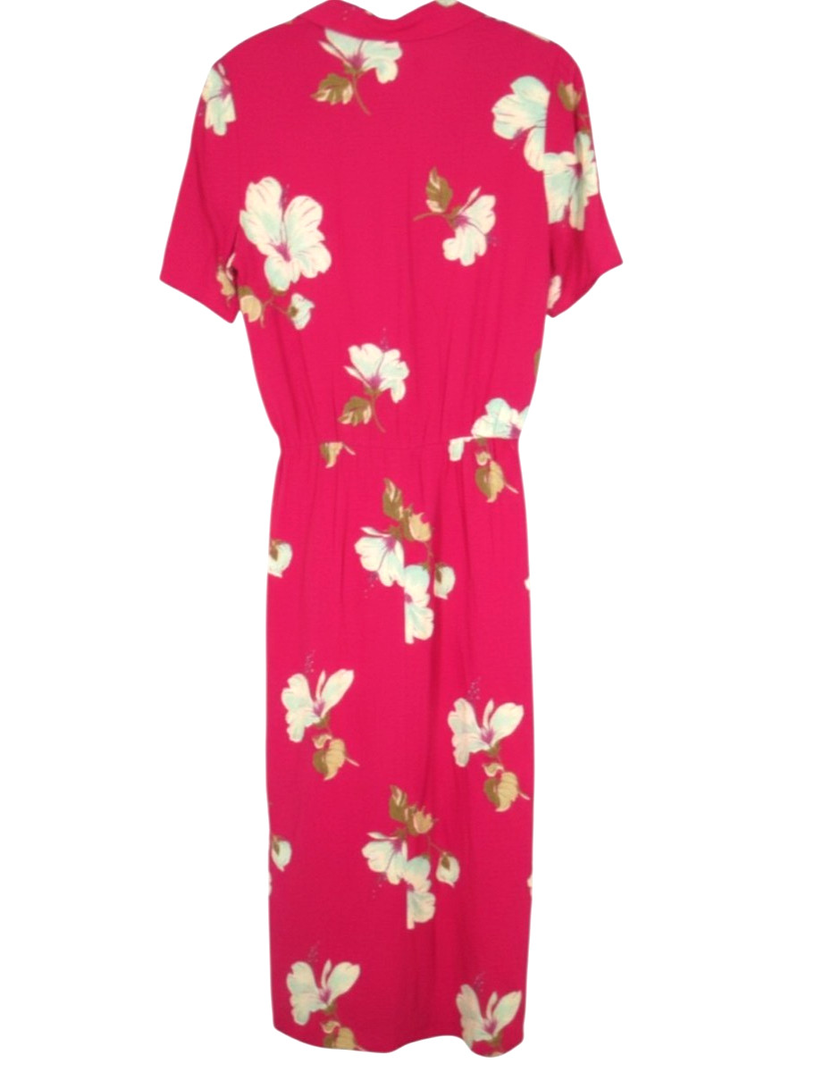 VTG JODY Of CALIFORNIA Pink Floral PLEATED 1/4 Buttons CREPE Blouson Dress Sz M