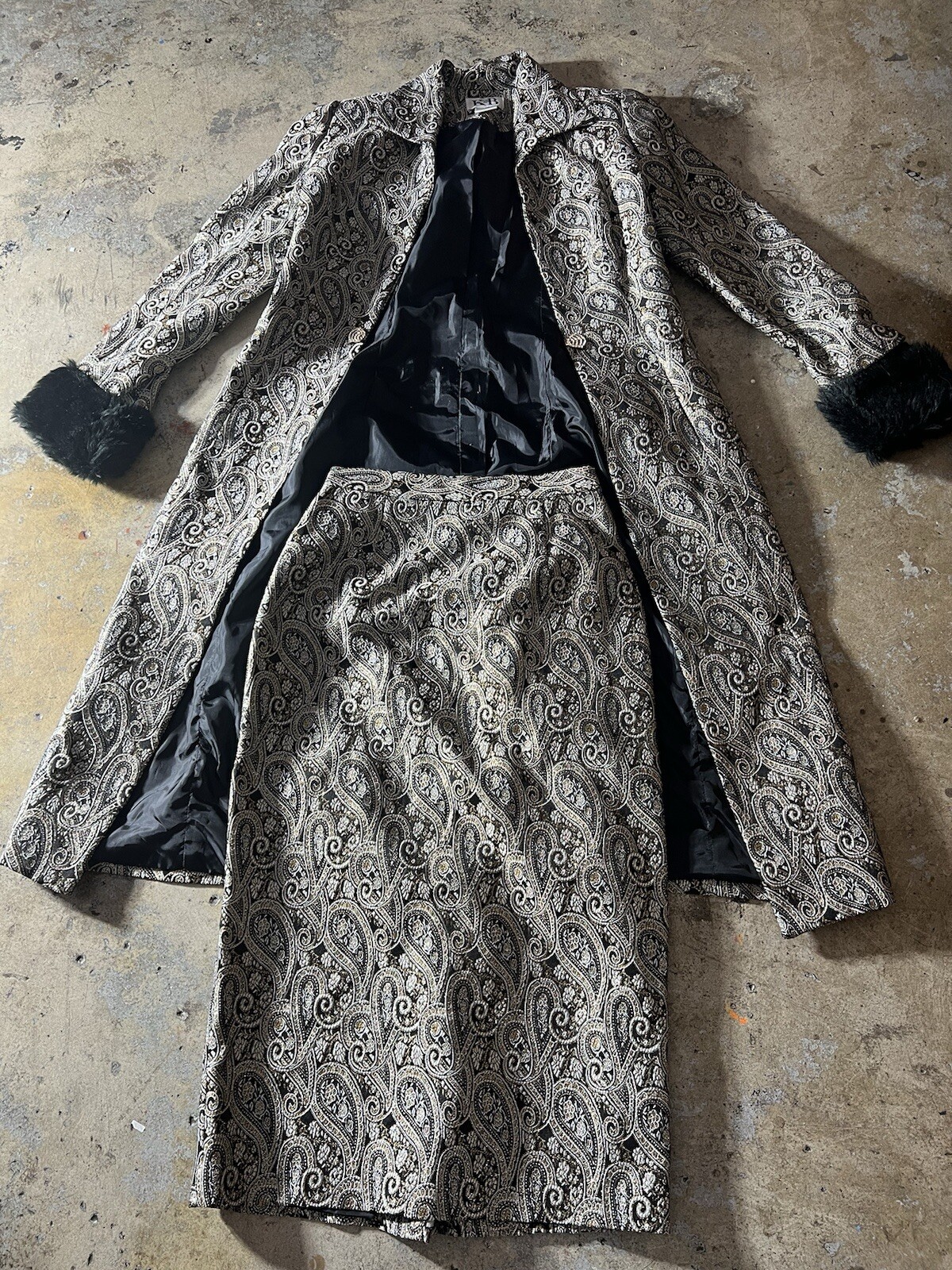 Vintage Stella Louise For KB Skirt Set Coat Maxi Metallic Tapestry sz 10 paisley