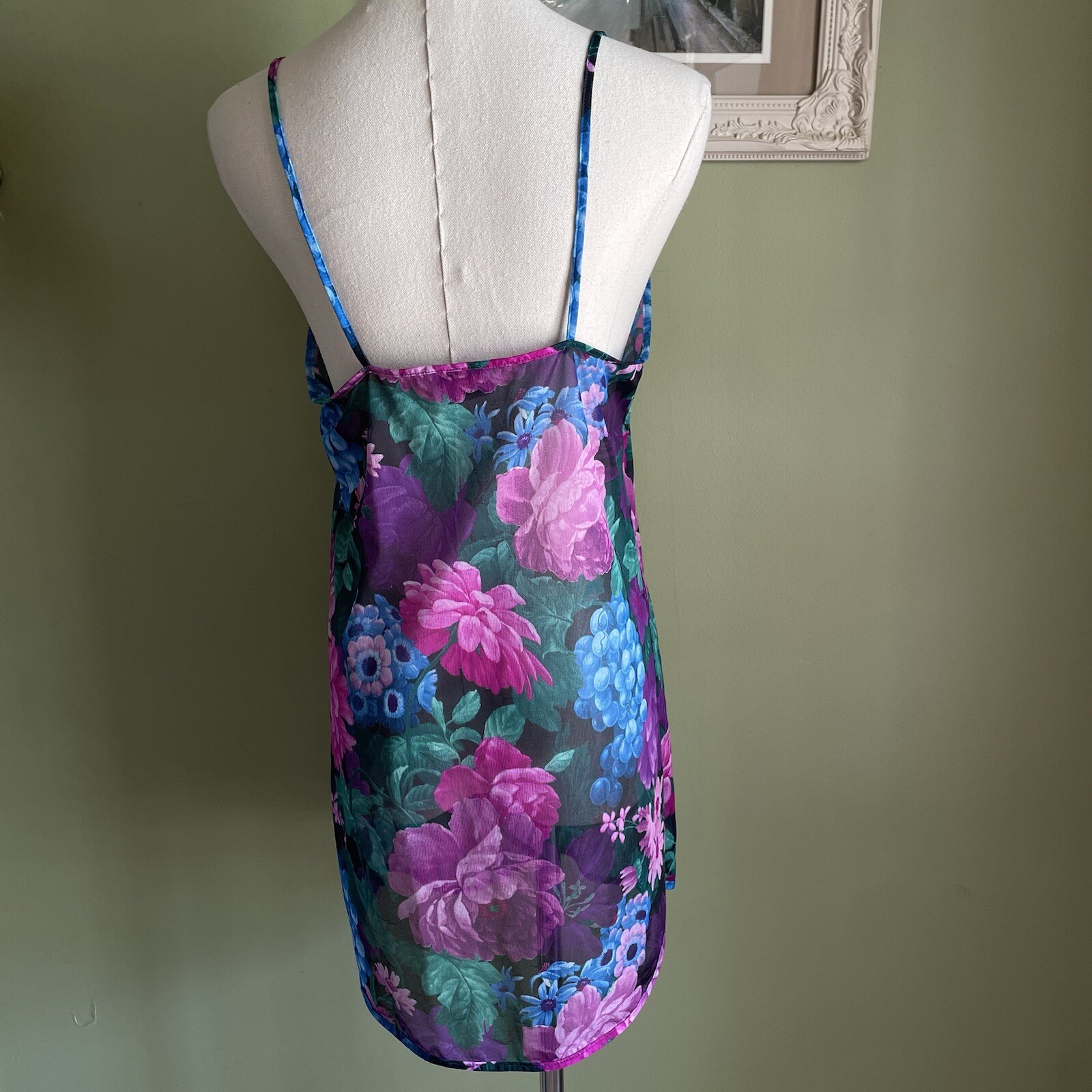 Vintage Feather Bed Intimates Sheer Floral Fruit Pattern Slip Lingerie Top
