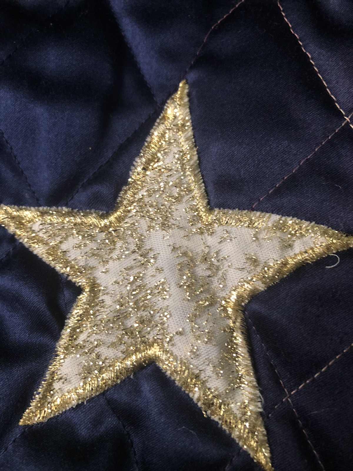 80s Satin Quilted Bomber Puffer Jacket Womens M? Embroidered Gold Stars READ