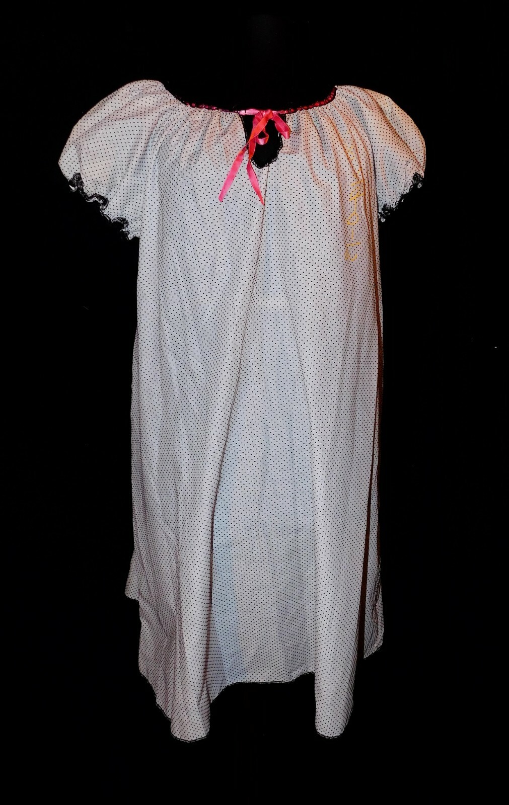 Vintage Van Raalte Leisure dress gown, Medium, Poly/cotton, White/black/pink