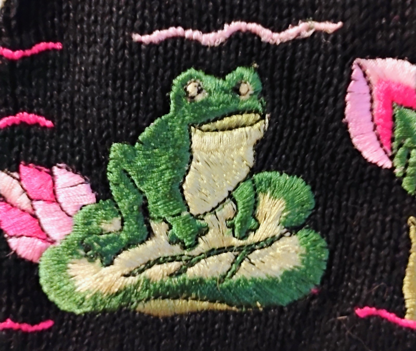 VTG 80’s Coastal Grandma’s „Jenny” Black with Embroidered Flamingo 🦩 & Frog M