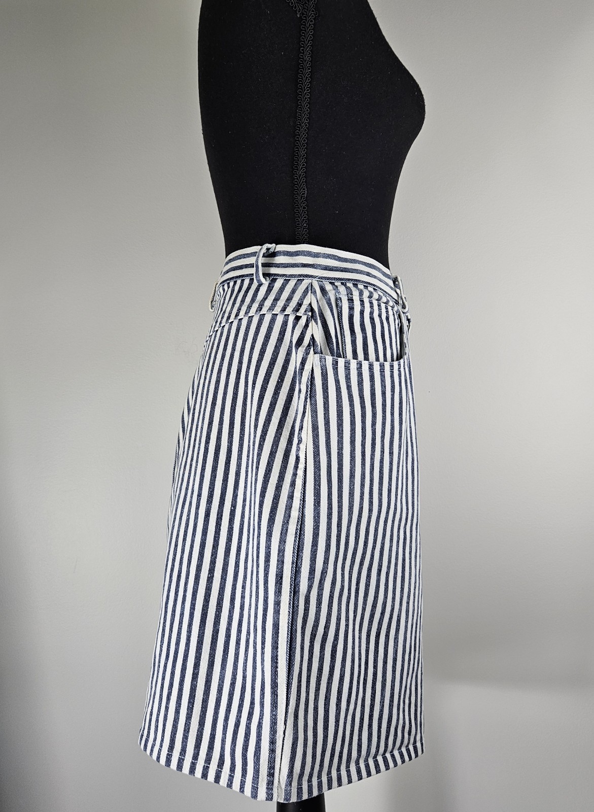 70s 80s Vintage HELIUM Striped PENCIL DENIM SKIRT USA SIZE 11 TALON 42 ZIPPER