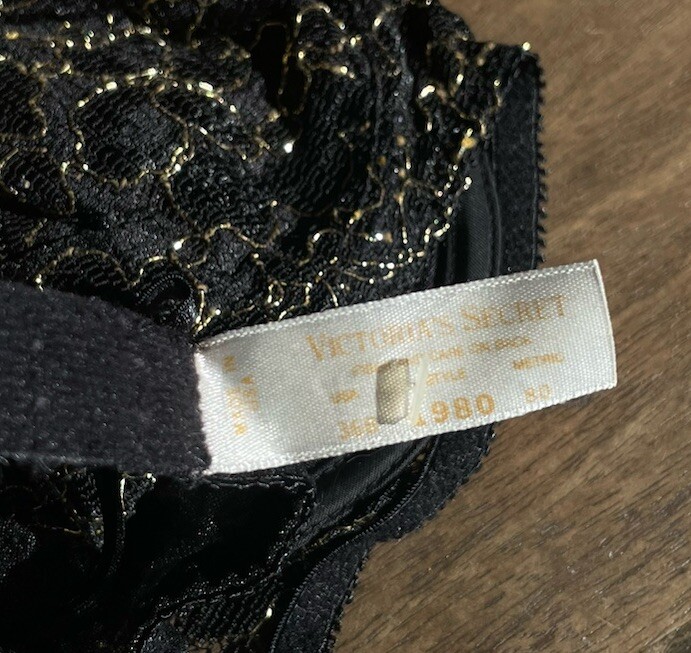 Victorias Secret Vintage Bra 36B Black Lace Gold Label Made In USA 1980s *Read*