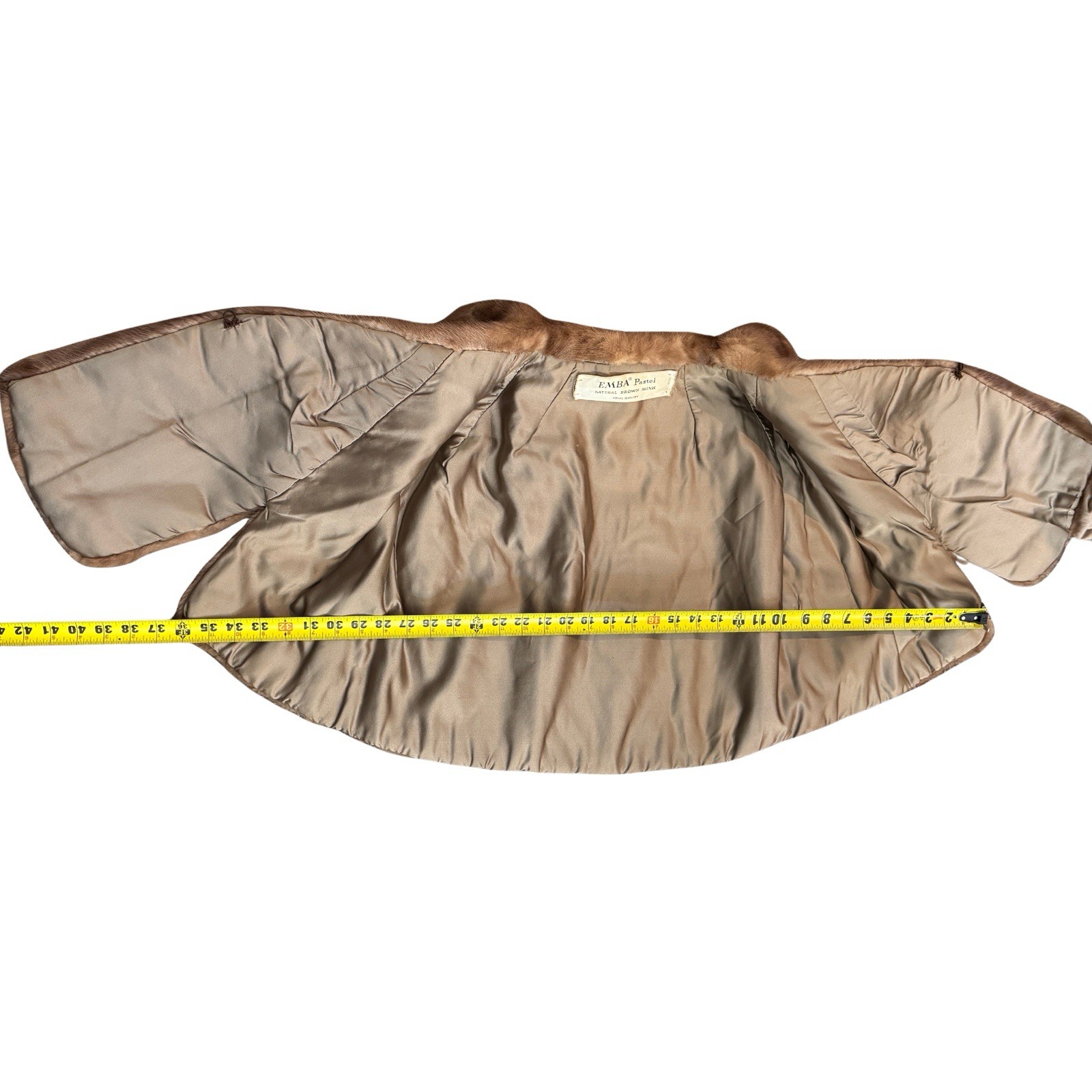 Vintage EMBA Pastel Natural Brown Mink Capelet Jacket Royal Quality L 3/4 Sleeve