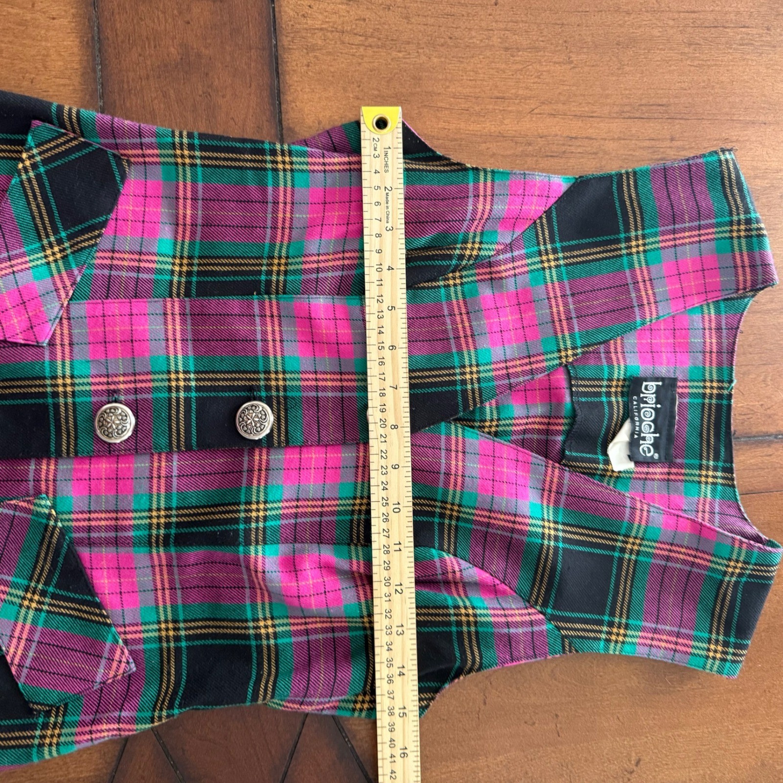 Brioche California Vintage 90s Plaid Jumper Dress and Blouse Set Pink Green 3/4