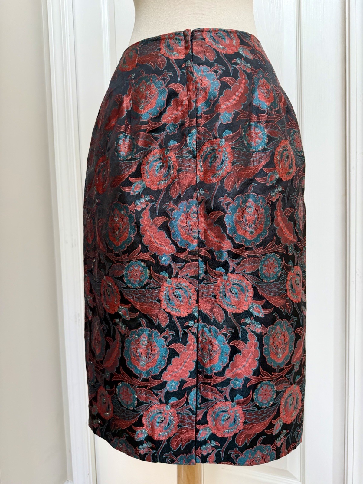 Vintage 80s Jill Richards SZ 8 Nipped Waist Brocade Suit Puff Sleeve Back Bow