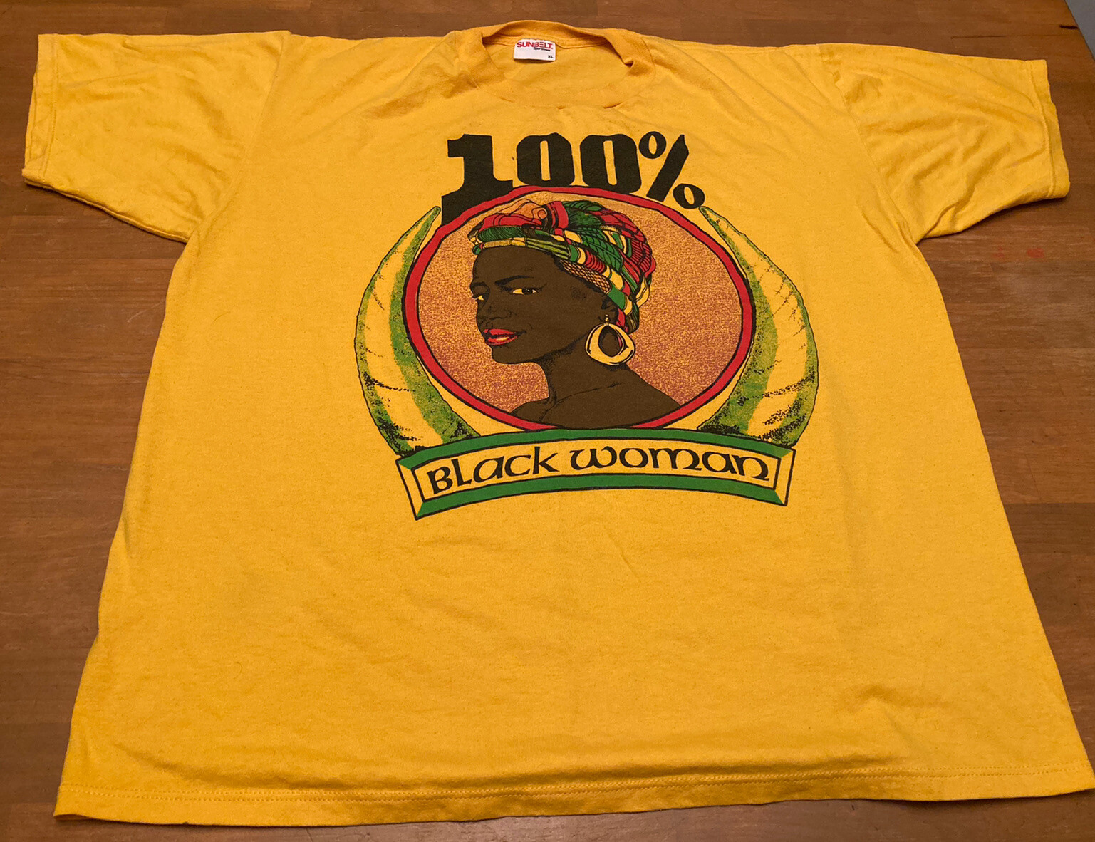 “100% Black Woman” Vintage 90s Graphic Gold Shirt. Hip Hop Rap Streetwear BLM
