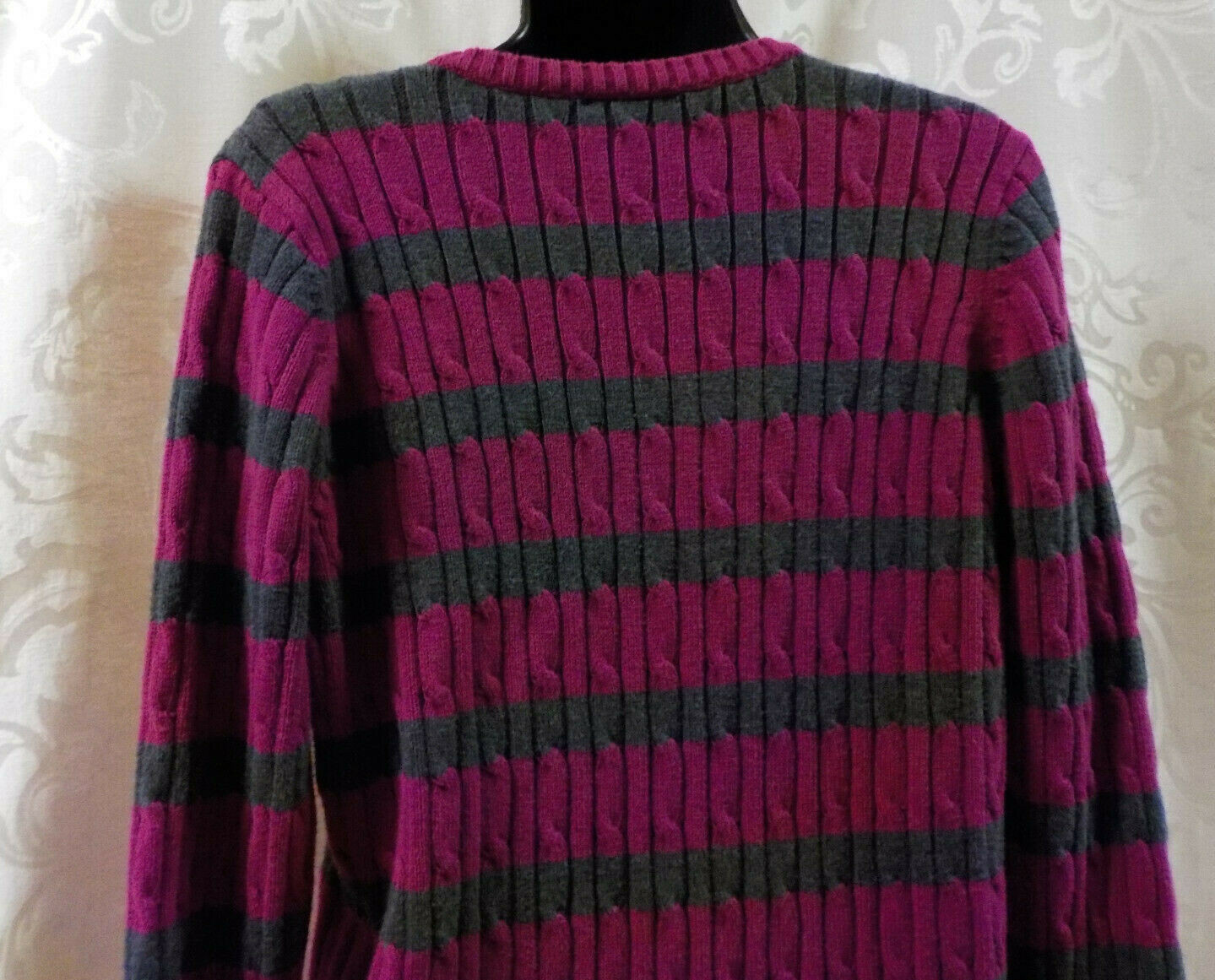 Vintage 2000 St. John’s Bay Sweater Size L Stripe Cotton Blend Long Sleeve V Nec