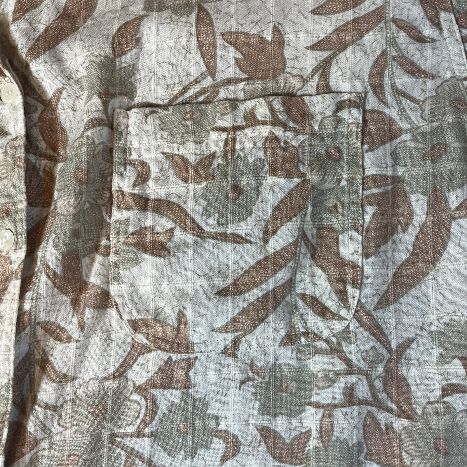 1990s Quizz New York Blouse Womens 22 Tan Green Floral Cotton Blend Button Up