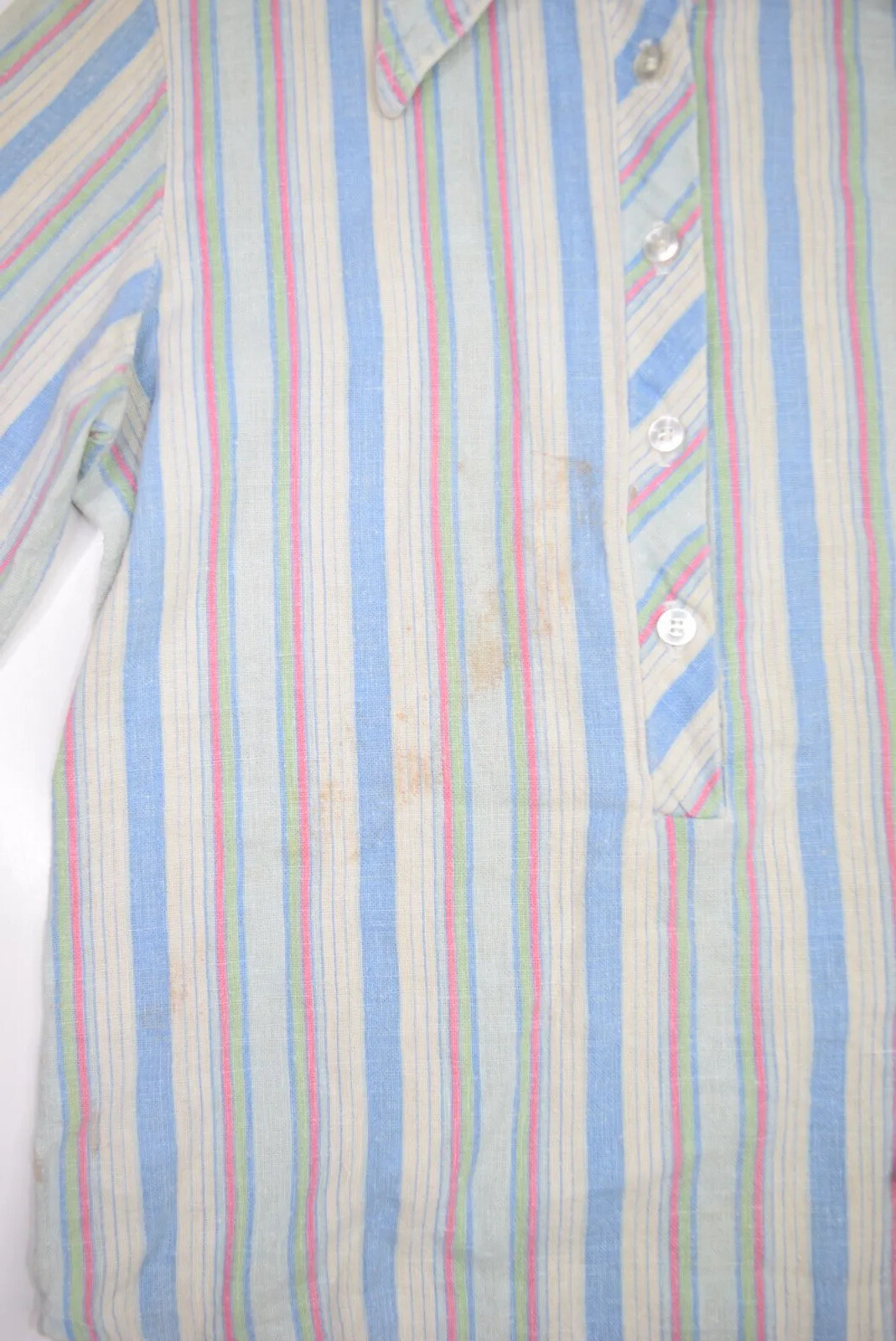 Vintage 60s Blouse Womens S 1/2 Button Pullover Wide Sleeve Shirt Striped