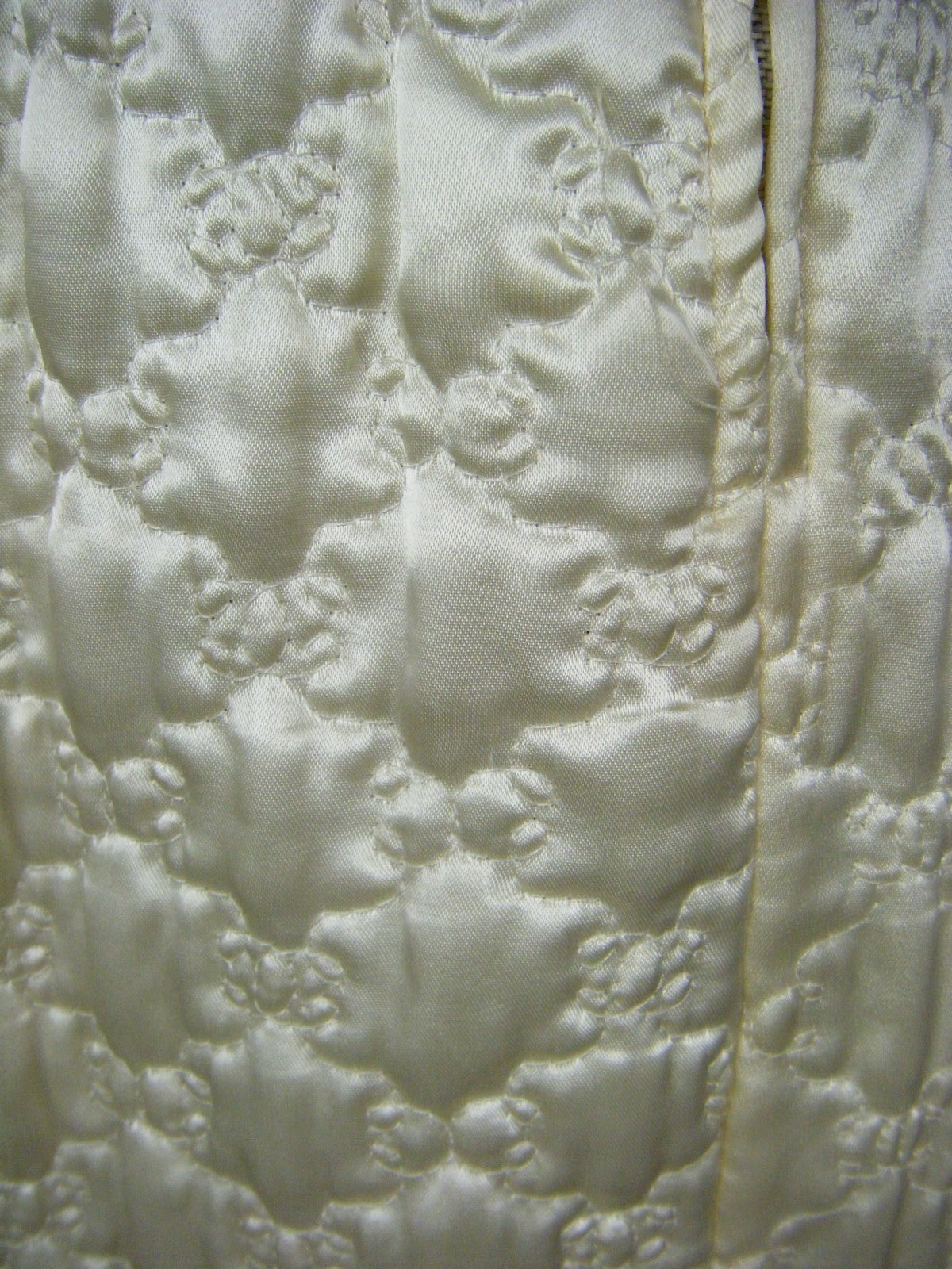 Vtg 60s Cream Satin Floral Embroidered Quilted Long Dress-Bust 44/L