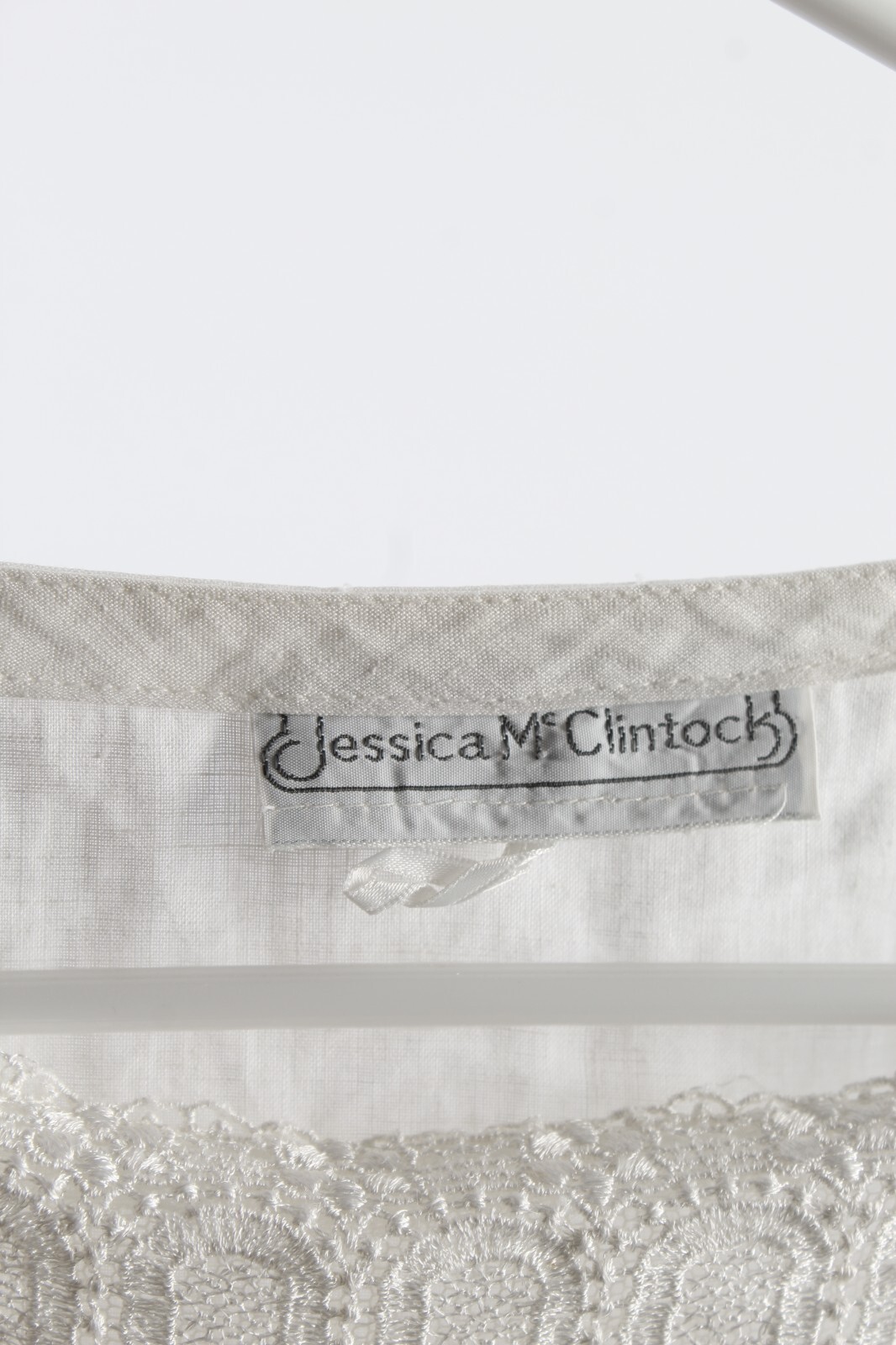Jessica McClintock White Cotton Dress Drop Waist Victorian Deco Lawn Vtg Midi