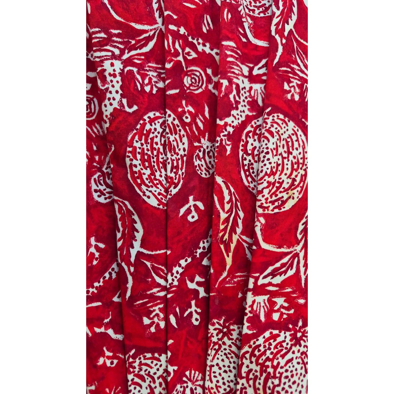 Vintage i Magnin Fit Flare Midi Dress Red Pomegranate Print Made France Size M