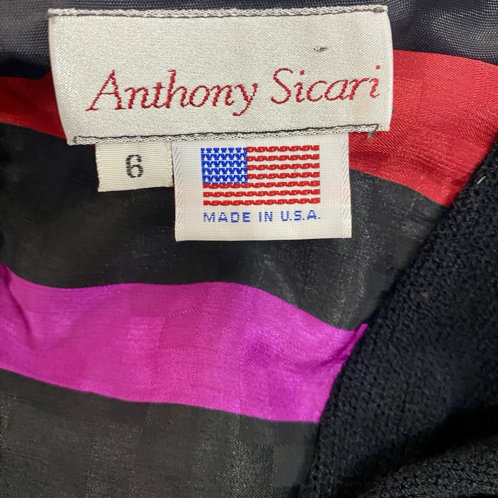 Vintage Anthony Sicari 2pc Set Black Pink Neon Striped Sweater Skirt Size 6 USA