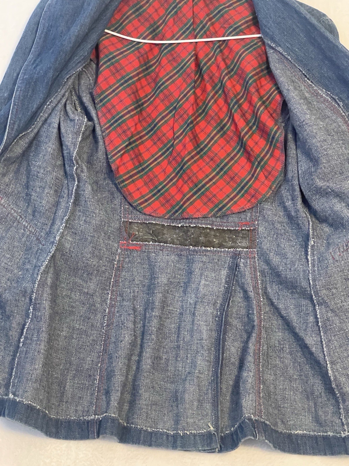 Vintage 70’s Tom Boy of California Blue Denim Red Plaid S Blazer Size Retro
