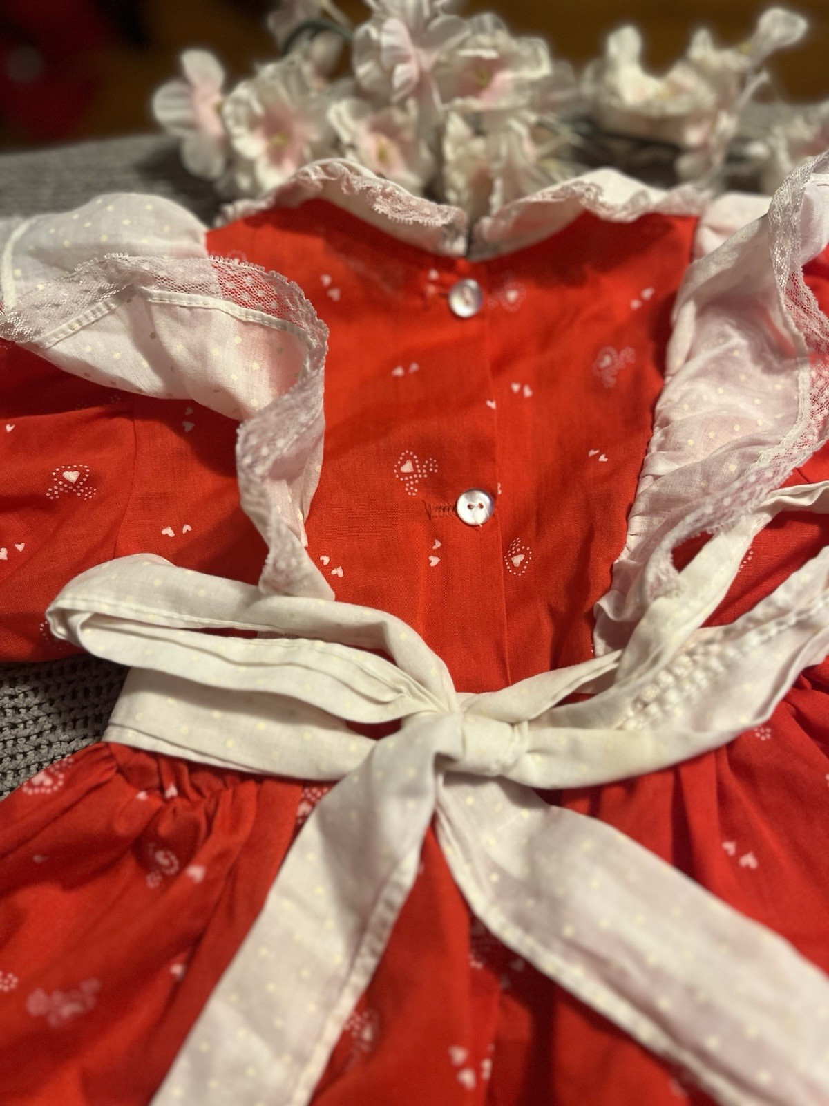 VTG Cottagecore Red Party Dresses Sizes 5/6 Praire Floral Lace Photo Ready Dress
