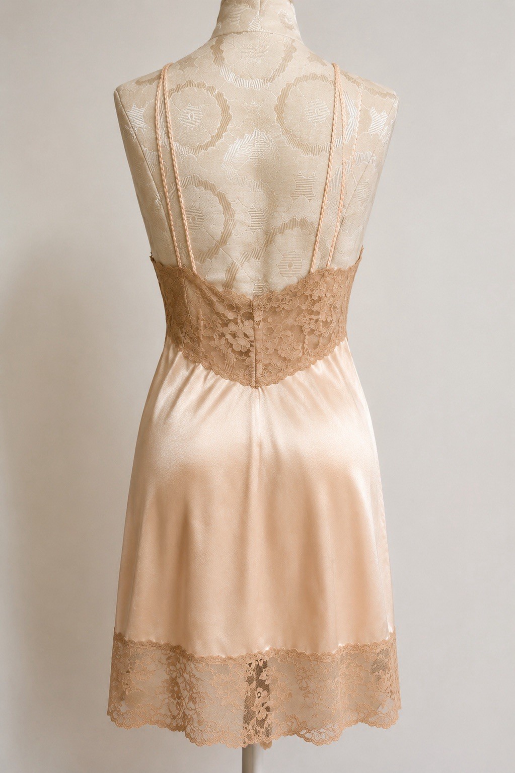 Vtg 60s Nude Lace Mini Slip Dress S Peach Negligee Boudoir Lingerie ILGWU NWT