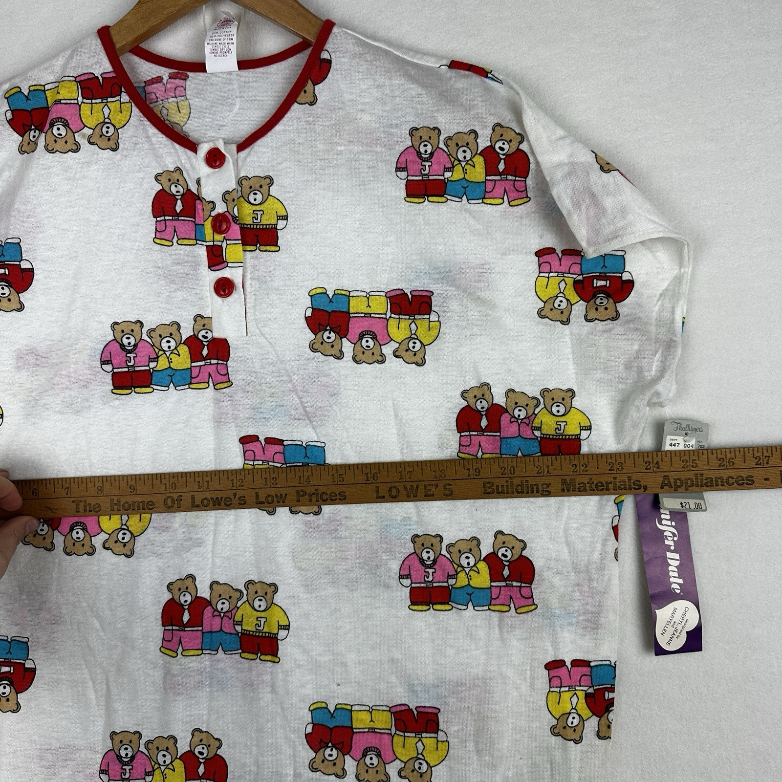 Vintage Women’s Large Nightgown Jennifer Dale Teddy Bear Short Sleeve Union Made
