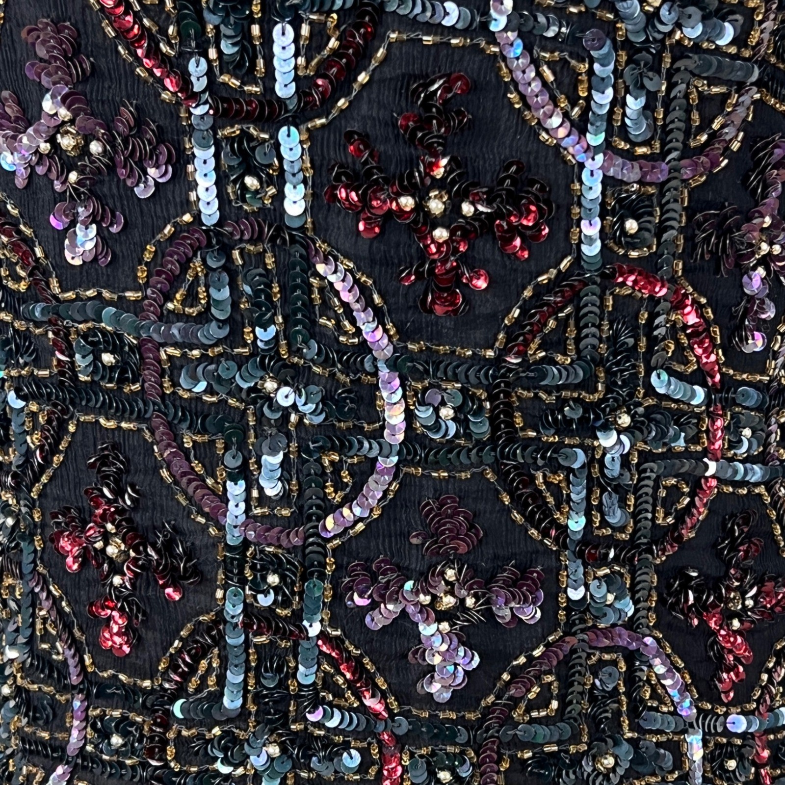 Scala Beaded Sequin Silk Top Womens PM Petite Medium Black Vintage 90s READ