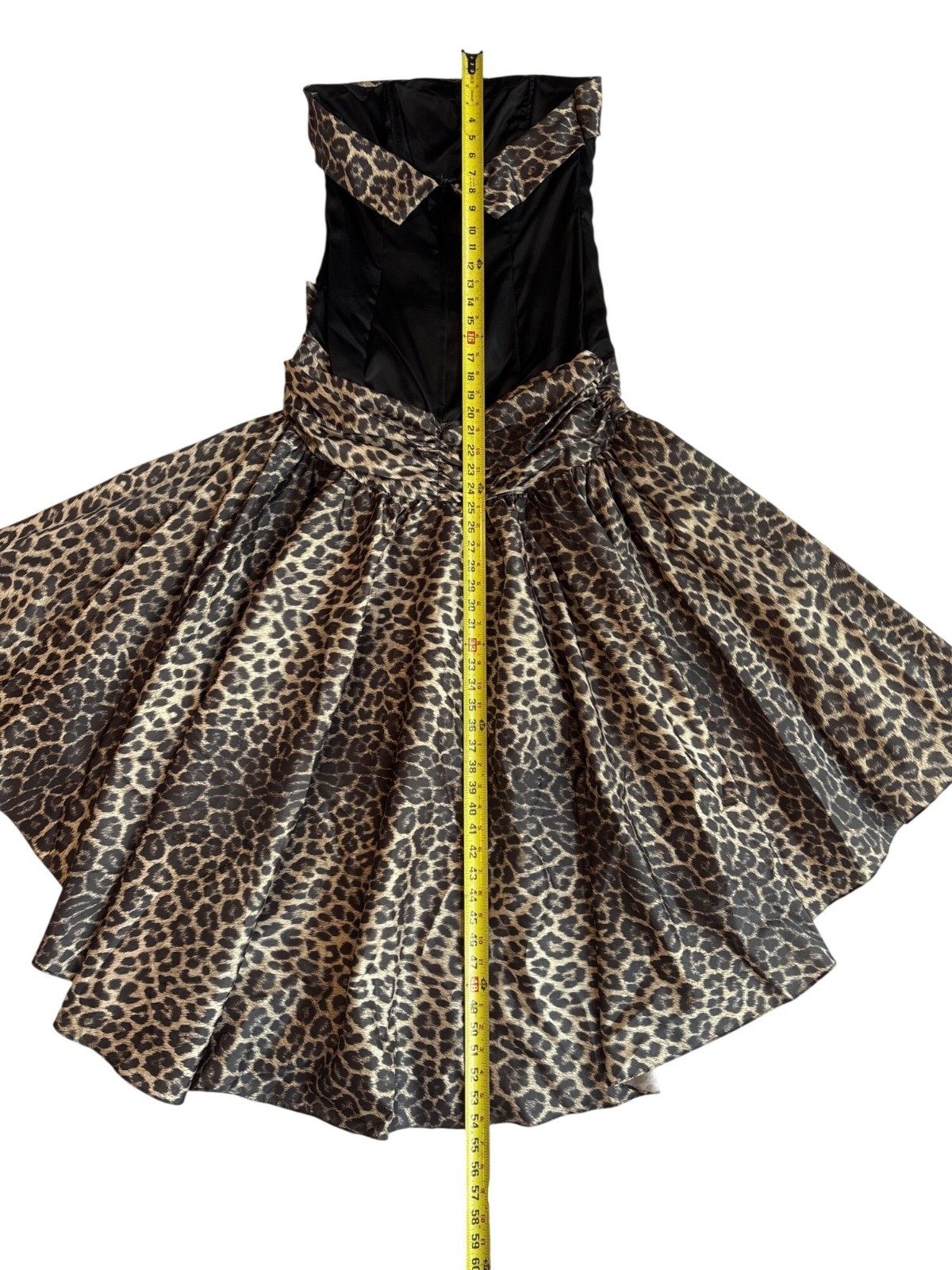Vintage 80s San Martin Evening Gown: Strapless Black Satin Leopard Taffeta Dress