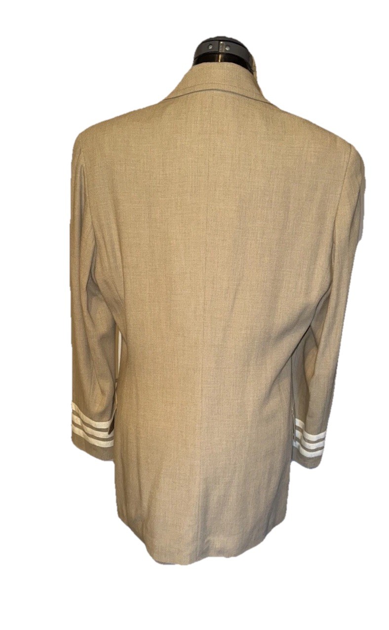 Mondi Vtg Beige Blazer Suit Jacket Military Safari Uniform Womens EU40 US8 Wool