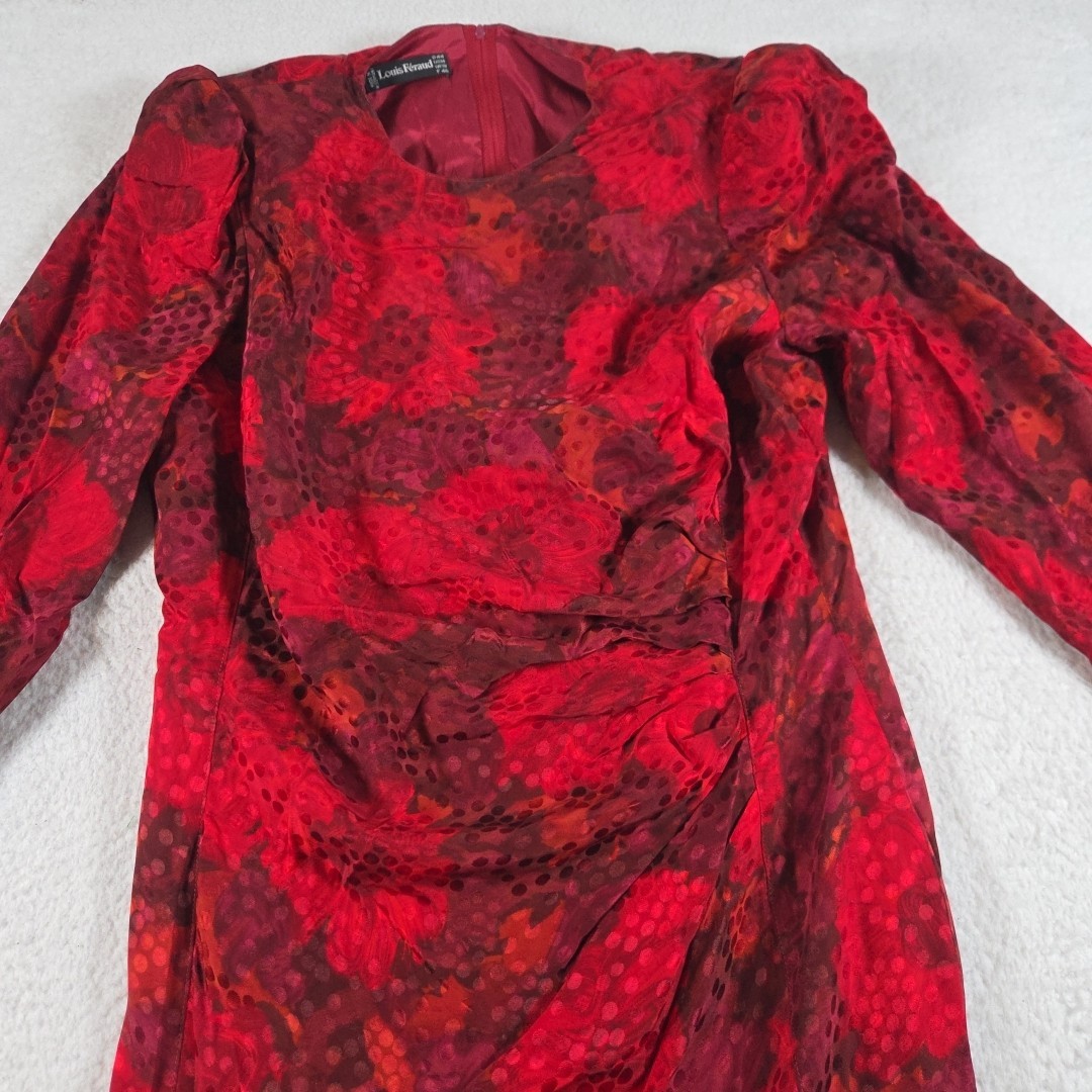 Vintage Louis Feraud Abstract Art Elegant Dress Silk Women’s US 14 Length 44″