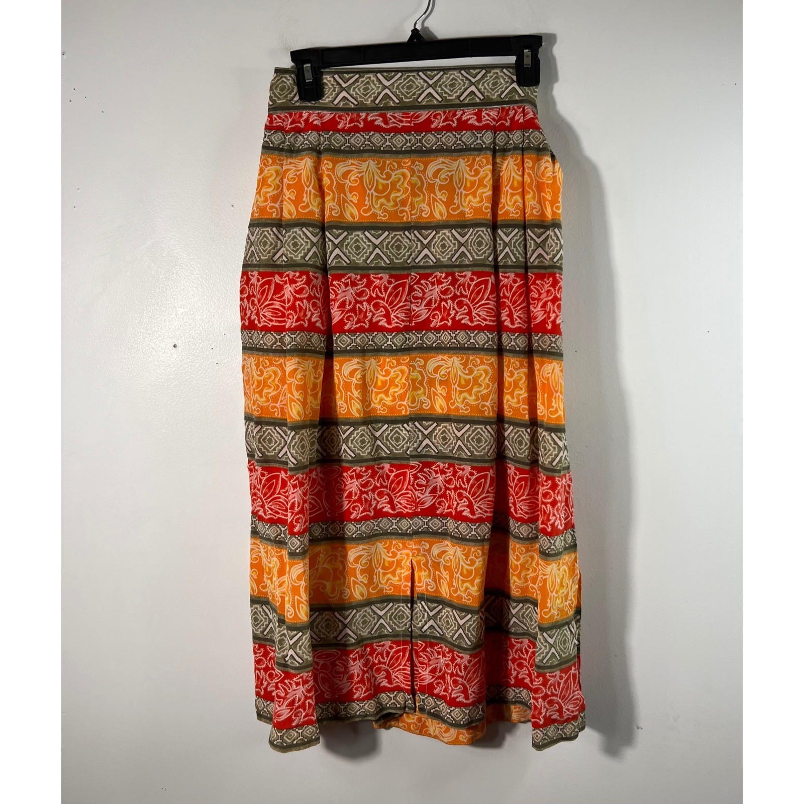 Adam Douglas Vintage 90s 2 Piece Silk Skirt Set Red Orange Floral Geometric XL