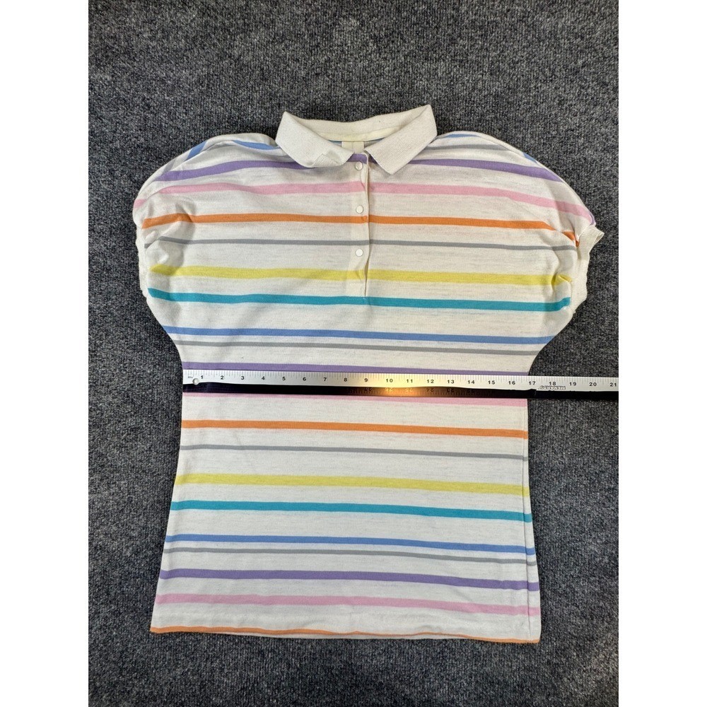 Vintage Jantzen Womens Large Pastel Multi Stripe Polo Shirt Made in USA Retro