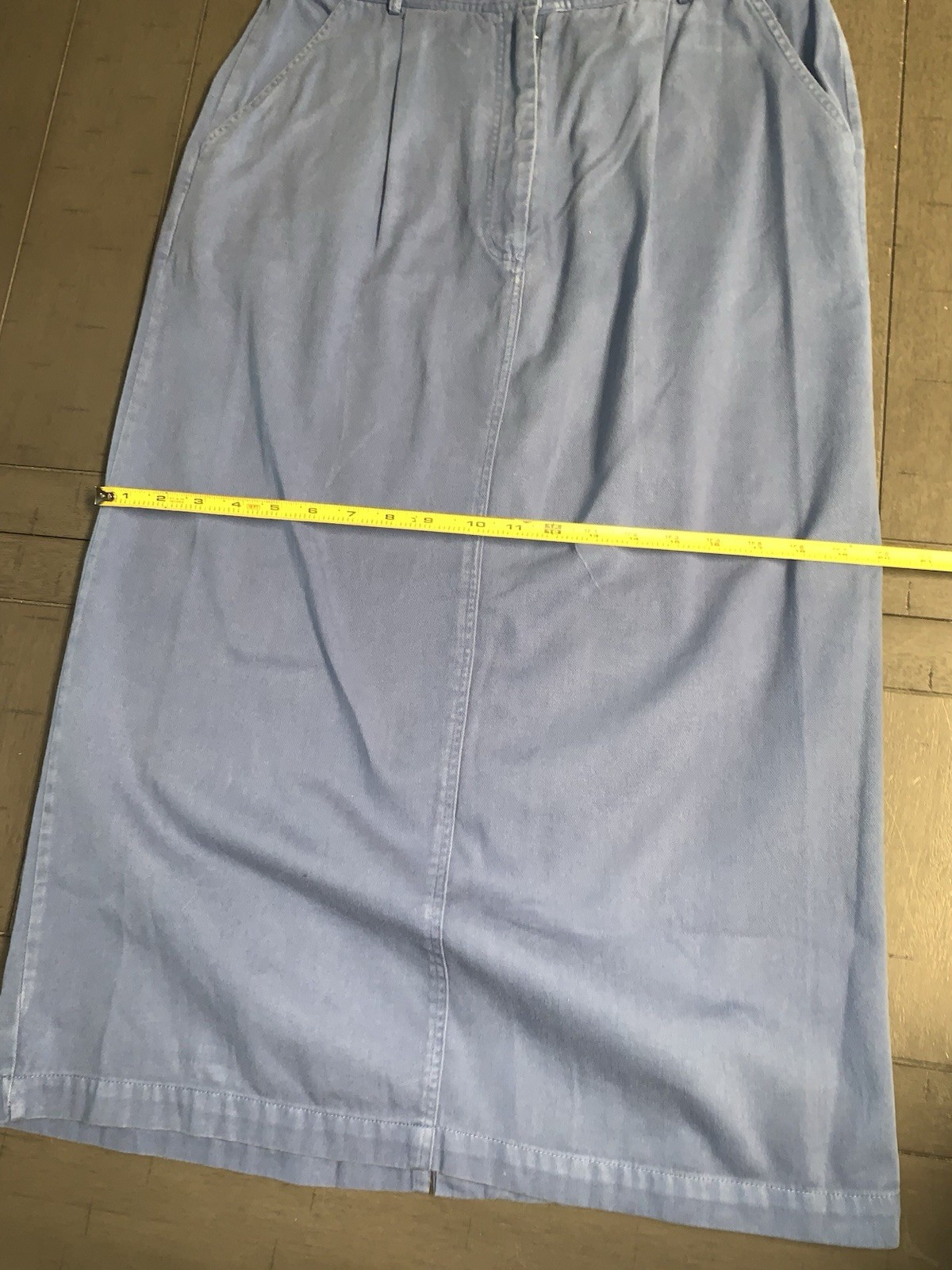 A1 80s SMALL CAPACITY MAXI COTTON BLUE SKIRT FRONT BUTTON STRETCH COTTAGE CORE